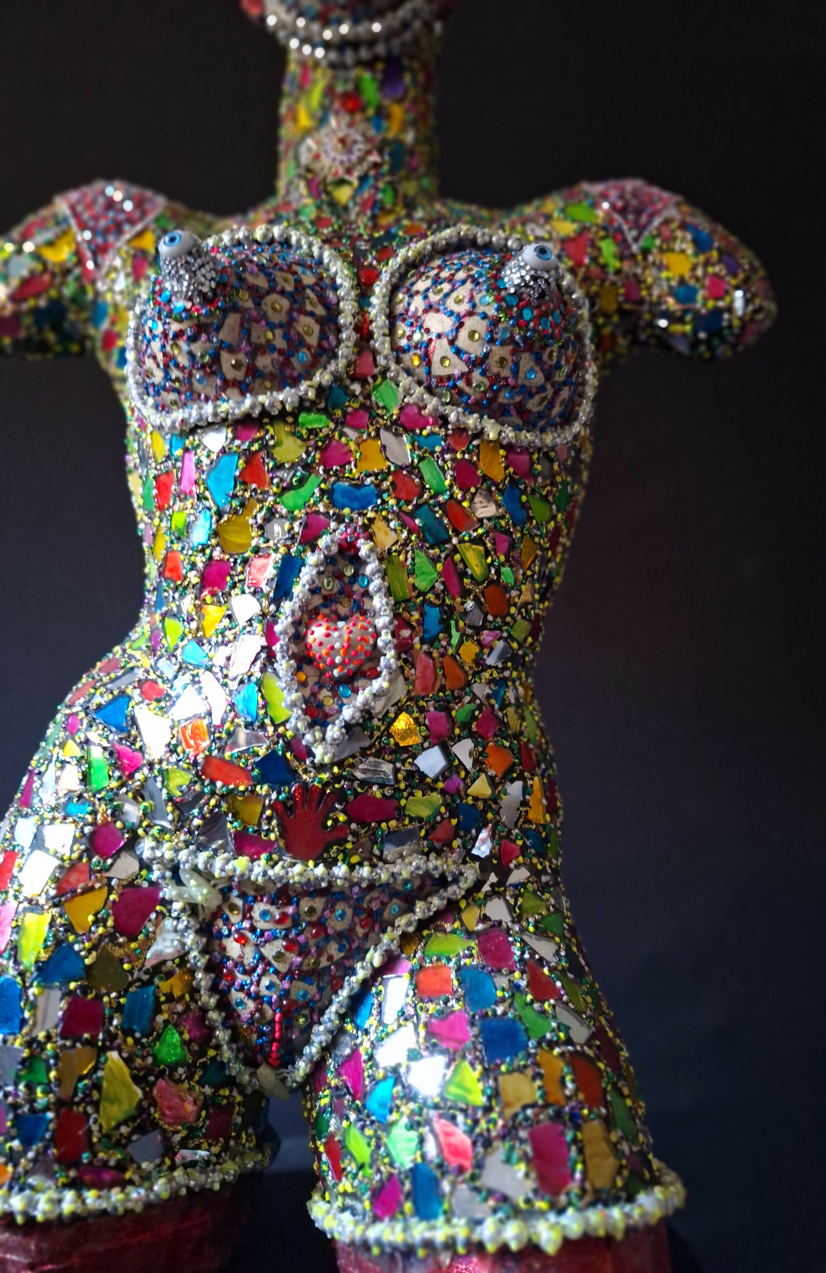 Contemporary Expressionist Figurative Mixed Media Mosaic Sculpture " AFRICAN QUEEN " Andru Fijalkowski