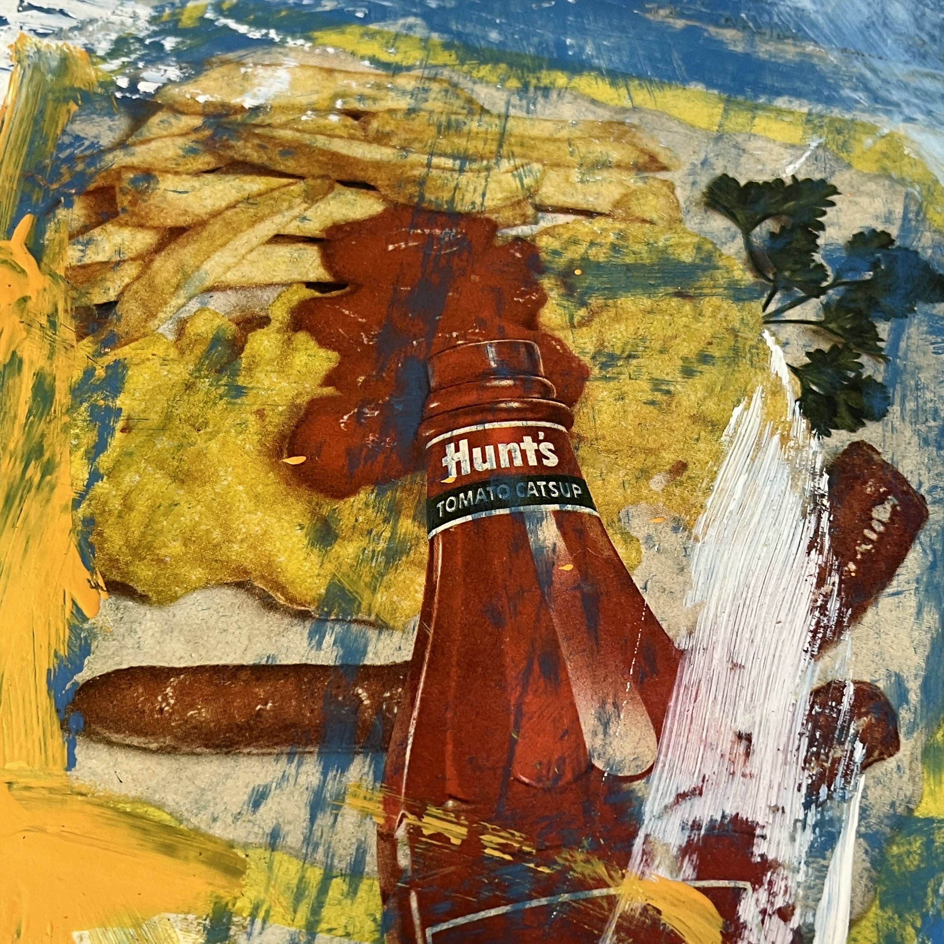 Abstract Collage Contemporary Mixed Media Painting Hunt's Catsup - Original Mixed Media Abstract Art Painting 18x24 Sam Lewis