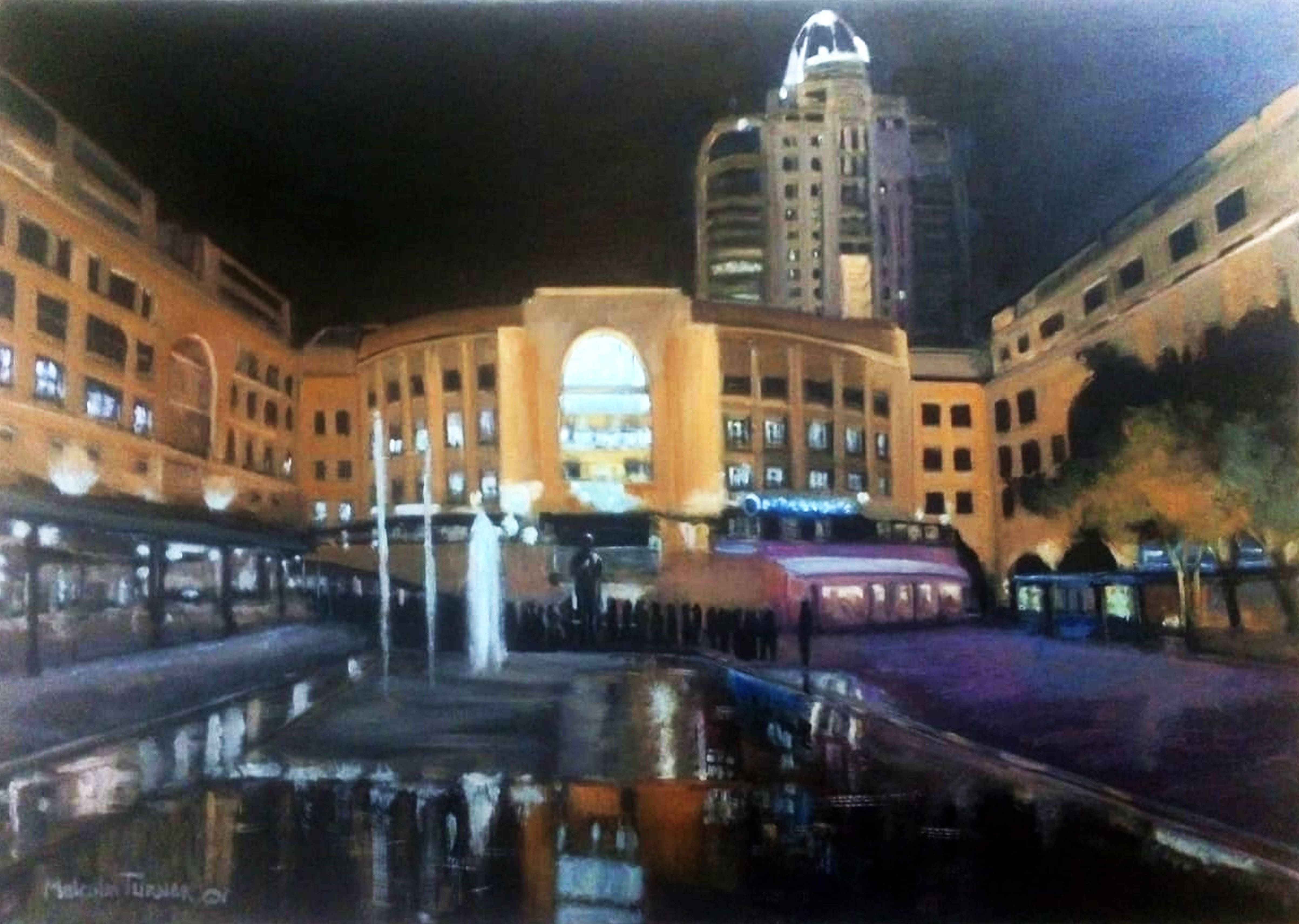 'NELSON MANDELA SQUARE AT NIGHT' - Oil Painting on Stretched Canvas