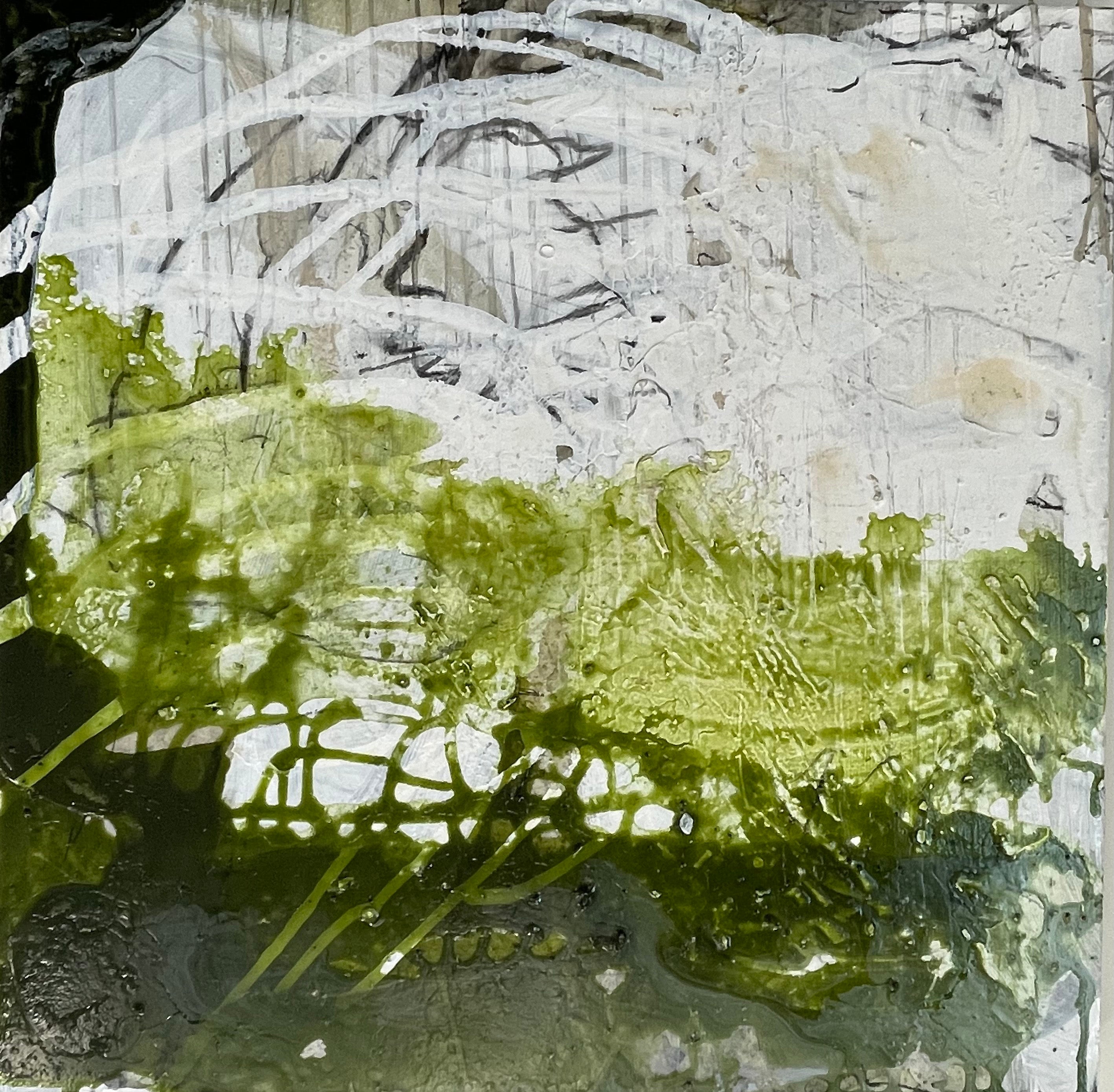 Acrylic Charcoal Polymer 'NEW GREEN' - Acrylic, Polymer, Charcoal on Wood Panel Elizabeth Castagna