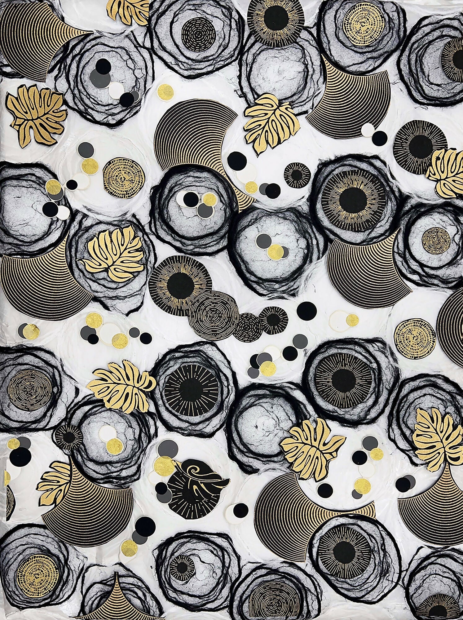 Abstract Collage Contemporary Mixed Media Black White and Gold Alice Harrison