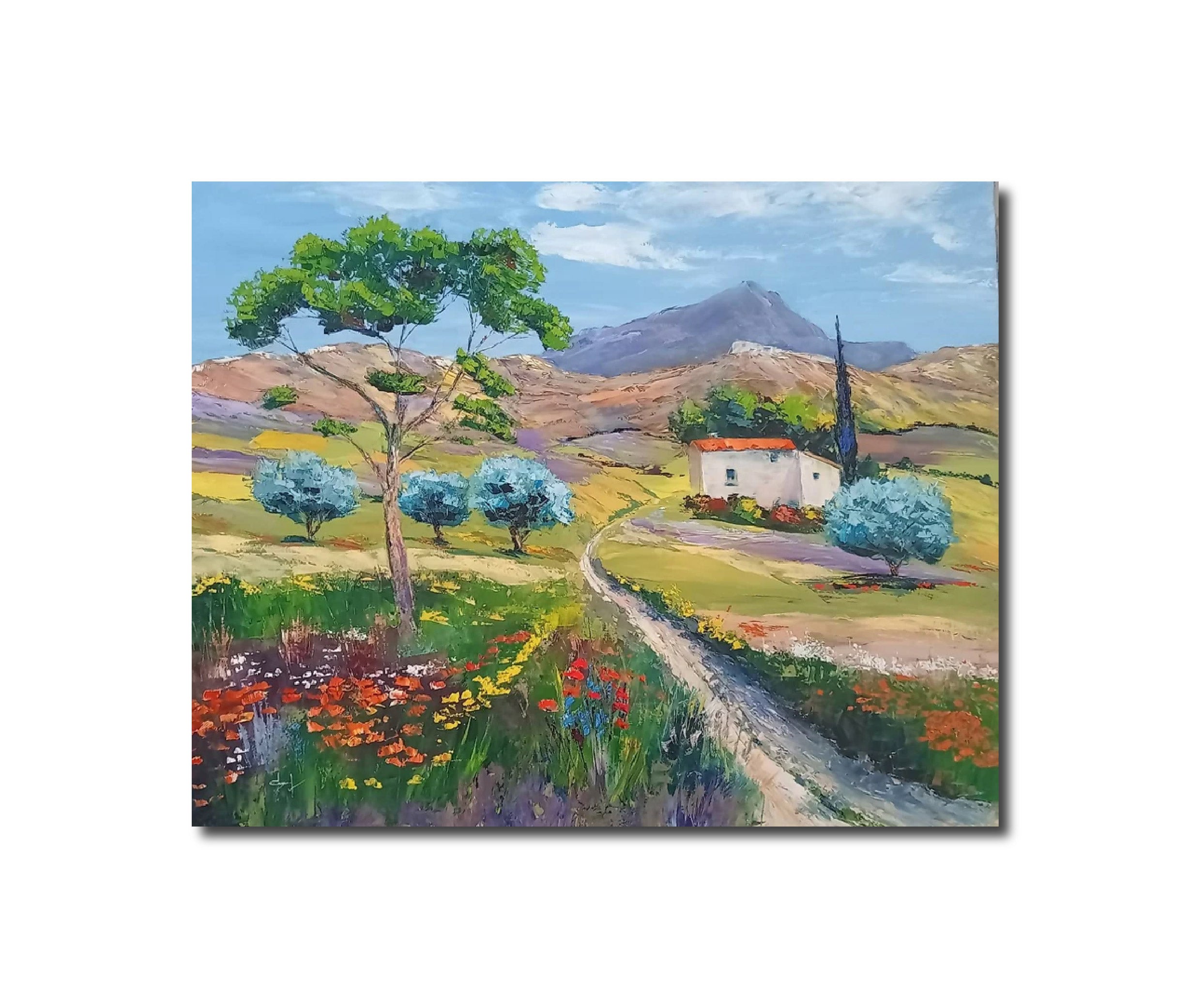 Art Expressionist Landscape Oil Painting On the way to the Sainte Victoire mountain in Provence DEGABRIEL Véronique