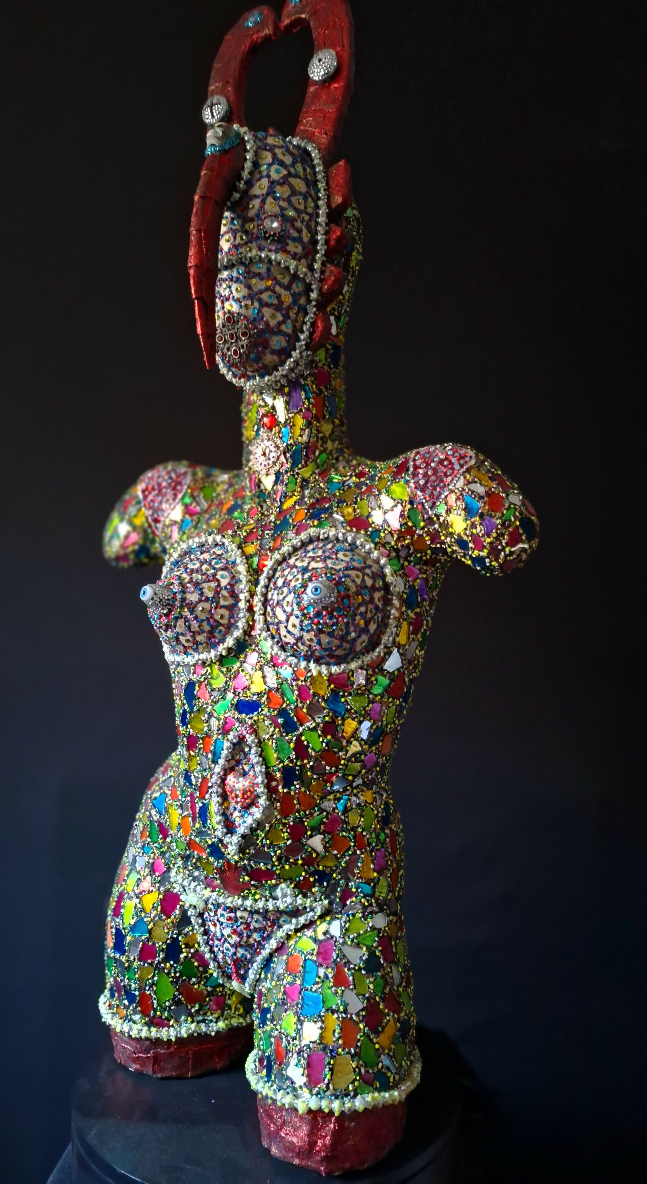 Contemporary Expressionist Figurative Mixed Media Mosaic Sculpture " AFRICAN QUEEN " Andru Fijalkowski