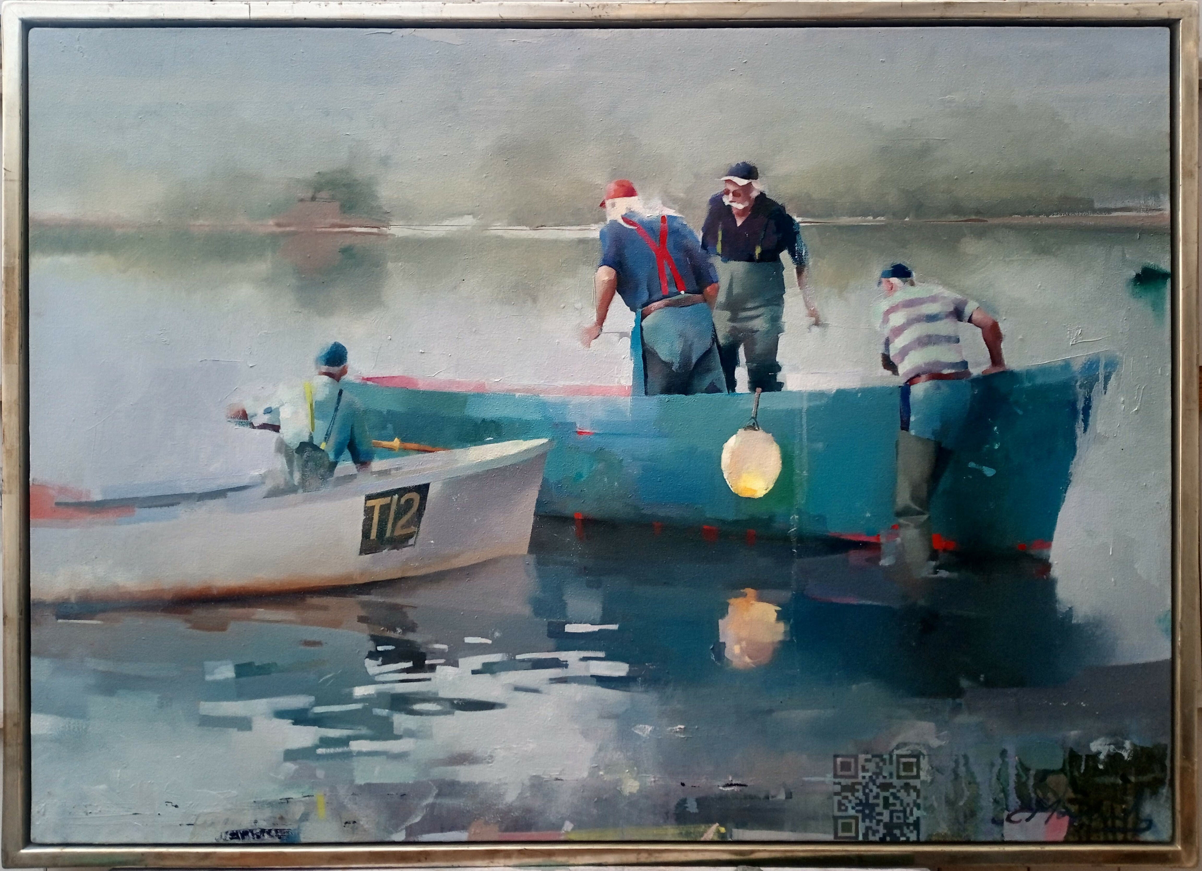 Art Figurative Landscape Oil Painting Seascape Fishing the Teign Estuary Chris Macauley