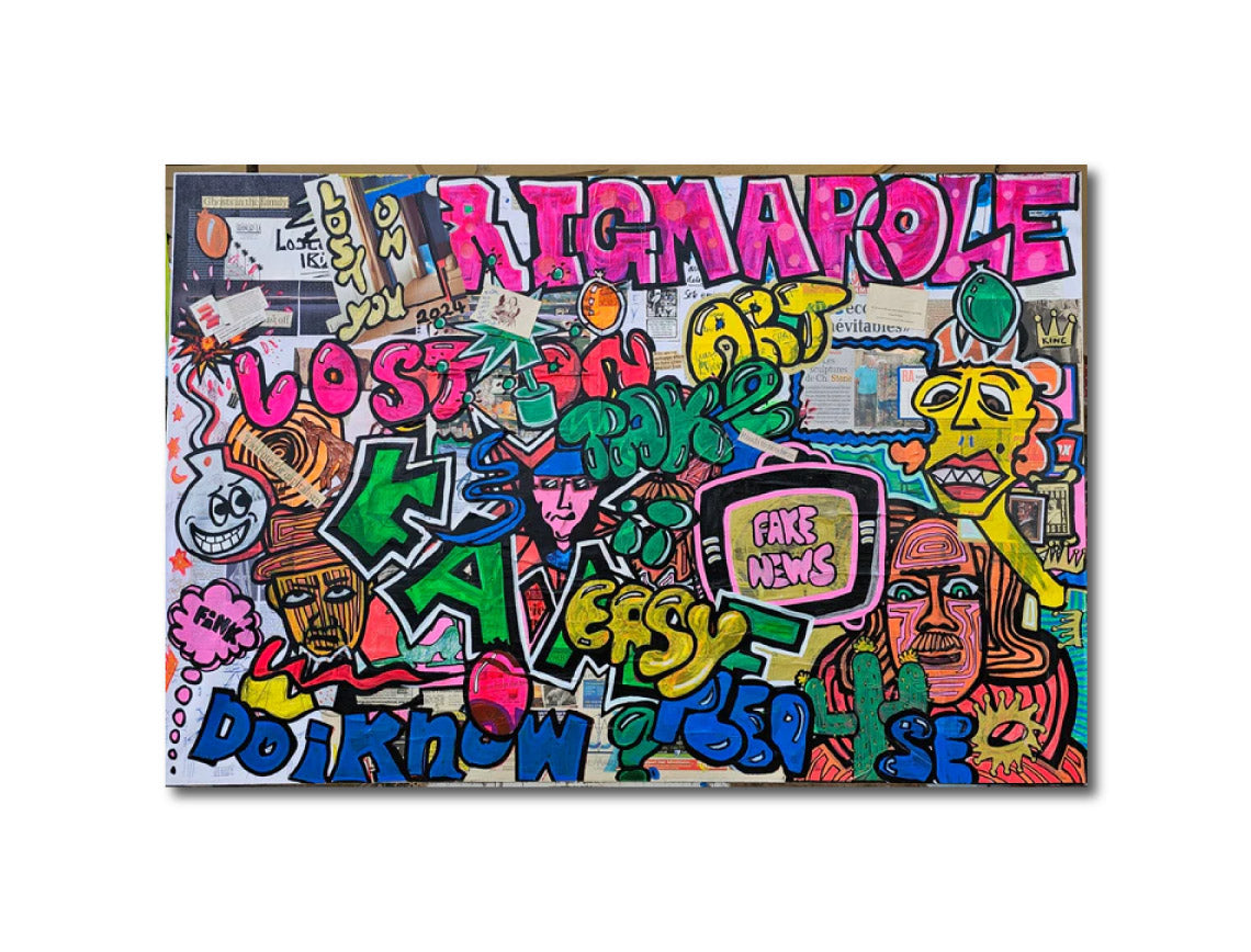 'RIGMAROLE' - Collage Acrylic Clippings Latex on canvas