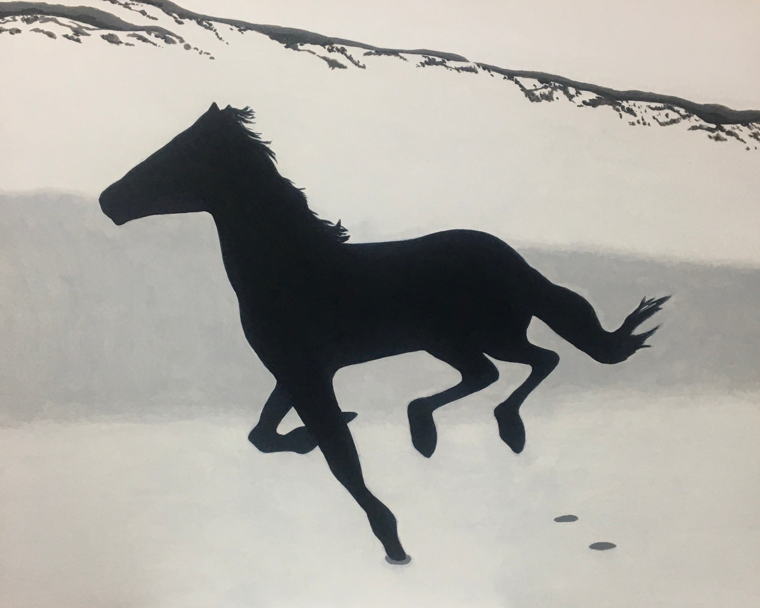 Acrylic Animal Black and White Realism 'Running on the Beach' - Acrylic on Hardboard Panel Bradley Lusa