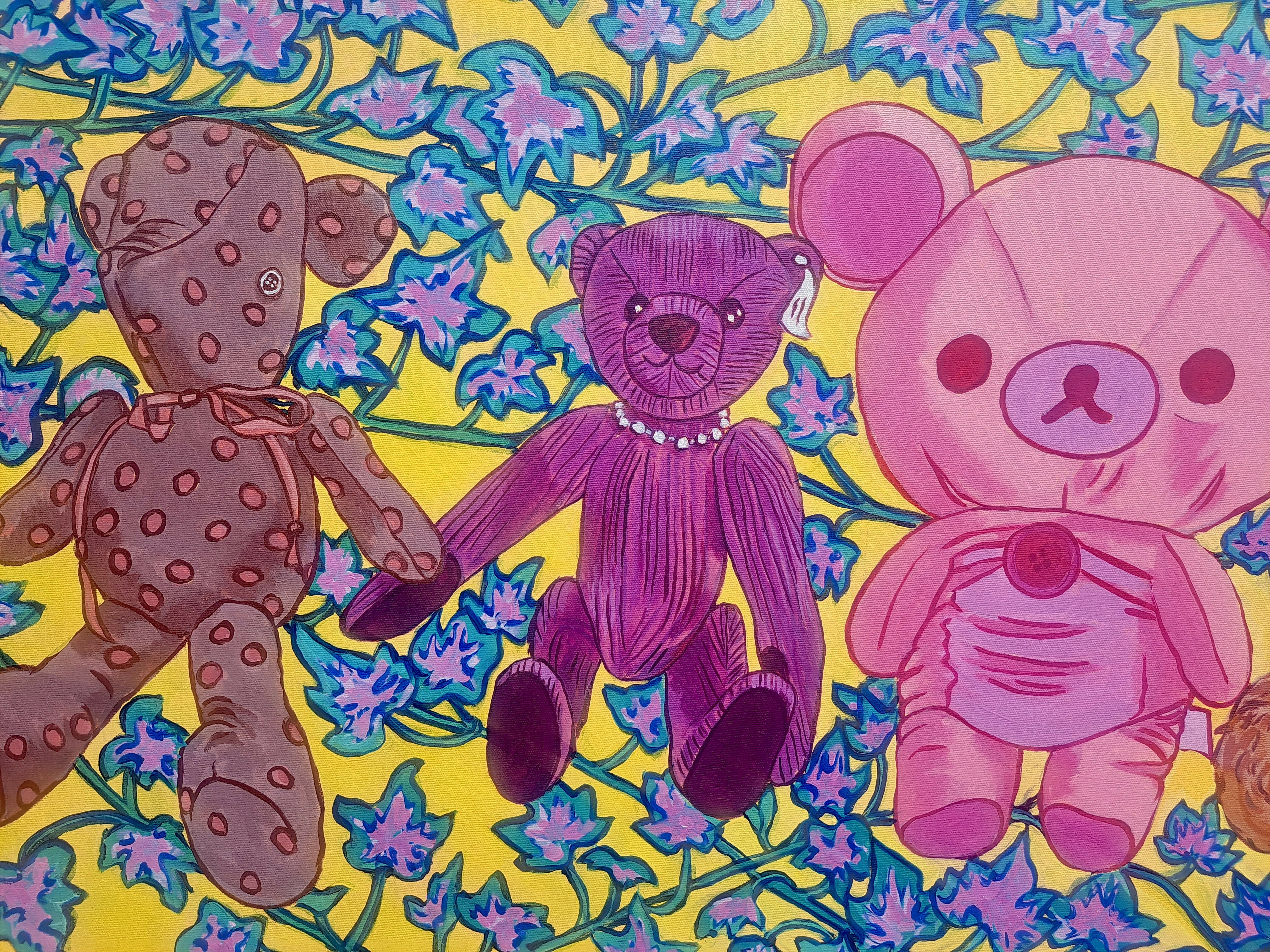 Acrylic Art Contemporary Painting Tedy Bears and Ivy Jess Lawrence