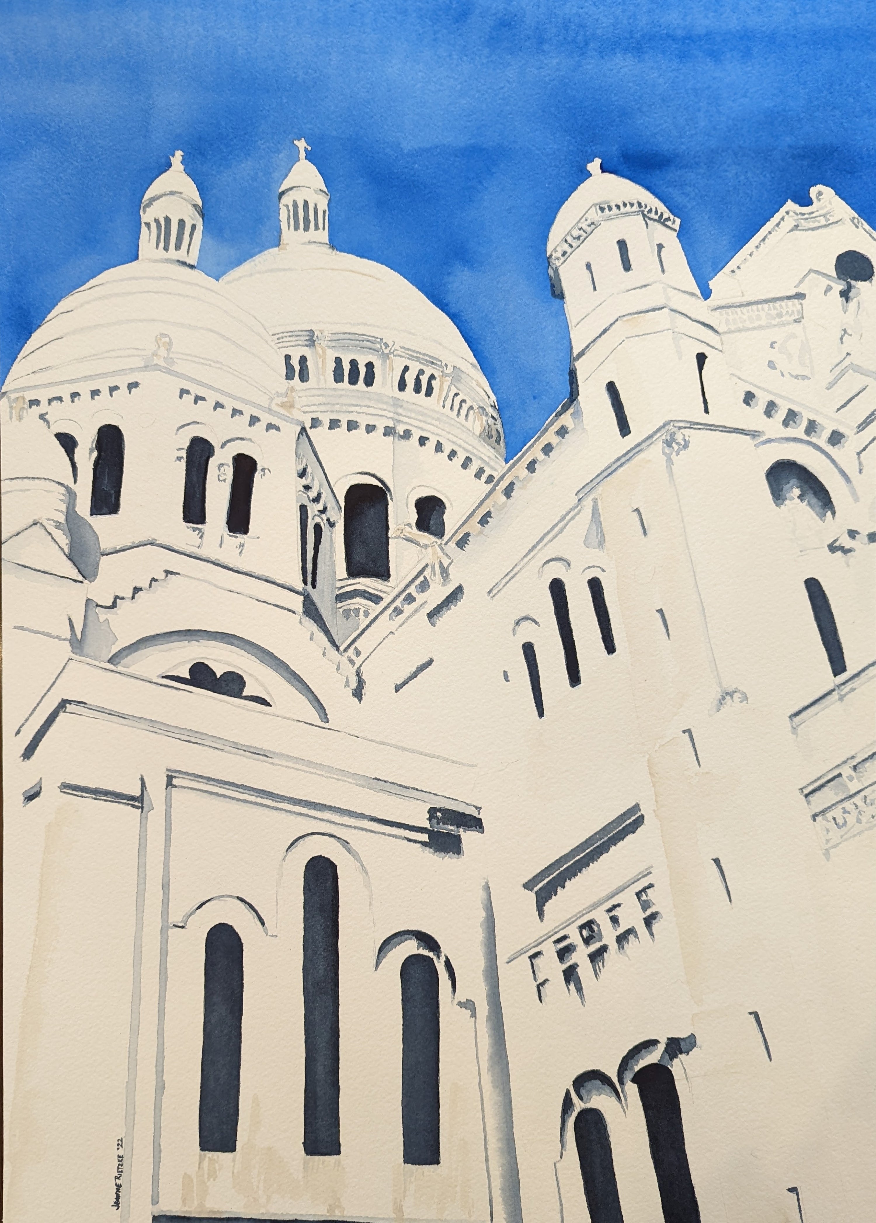 'SACRE COEUR ON A CLOUDLESS DAY' - Watercolor on paper