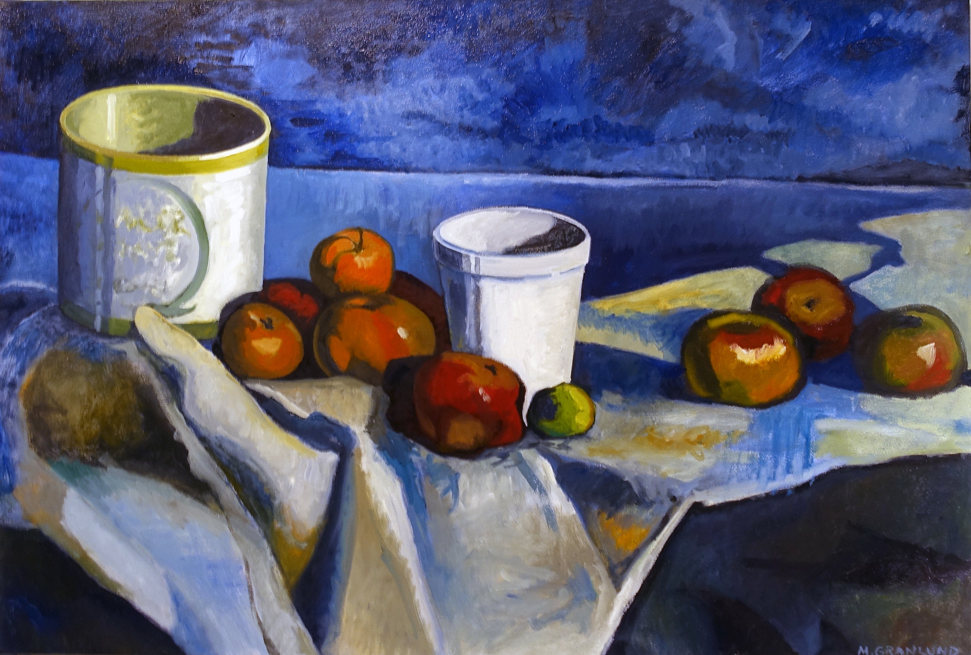 'STILL LIFE WITH ARCTIC APPLES, STYROFOAM CUP AND OIL CAN' - Oil Paint on Canvas