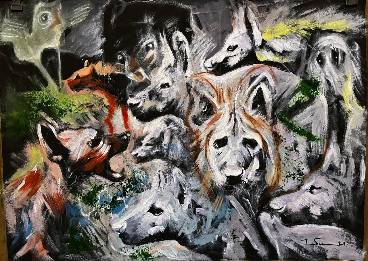 Abstract Painting 'THE NIGHTMARE AT THE DUMP' - Mixed Medium Indranil Banerjee