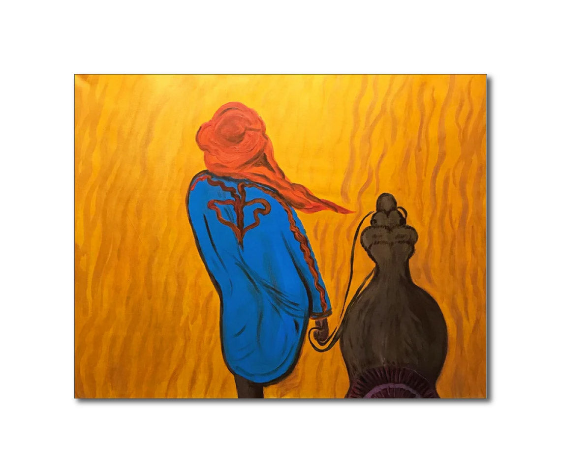 'TWAREG WITH CAMEL IN THE DESERT' - Acrylic on canvas, varnish