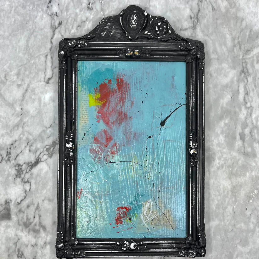 Abstract Mixed Media Painting 'TEAL FRAME' - Mixed Media Abstract Art Painting Sam Lewis