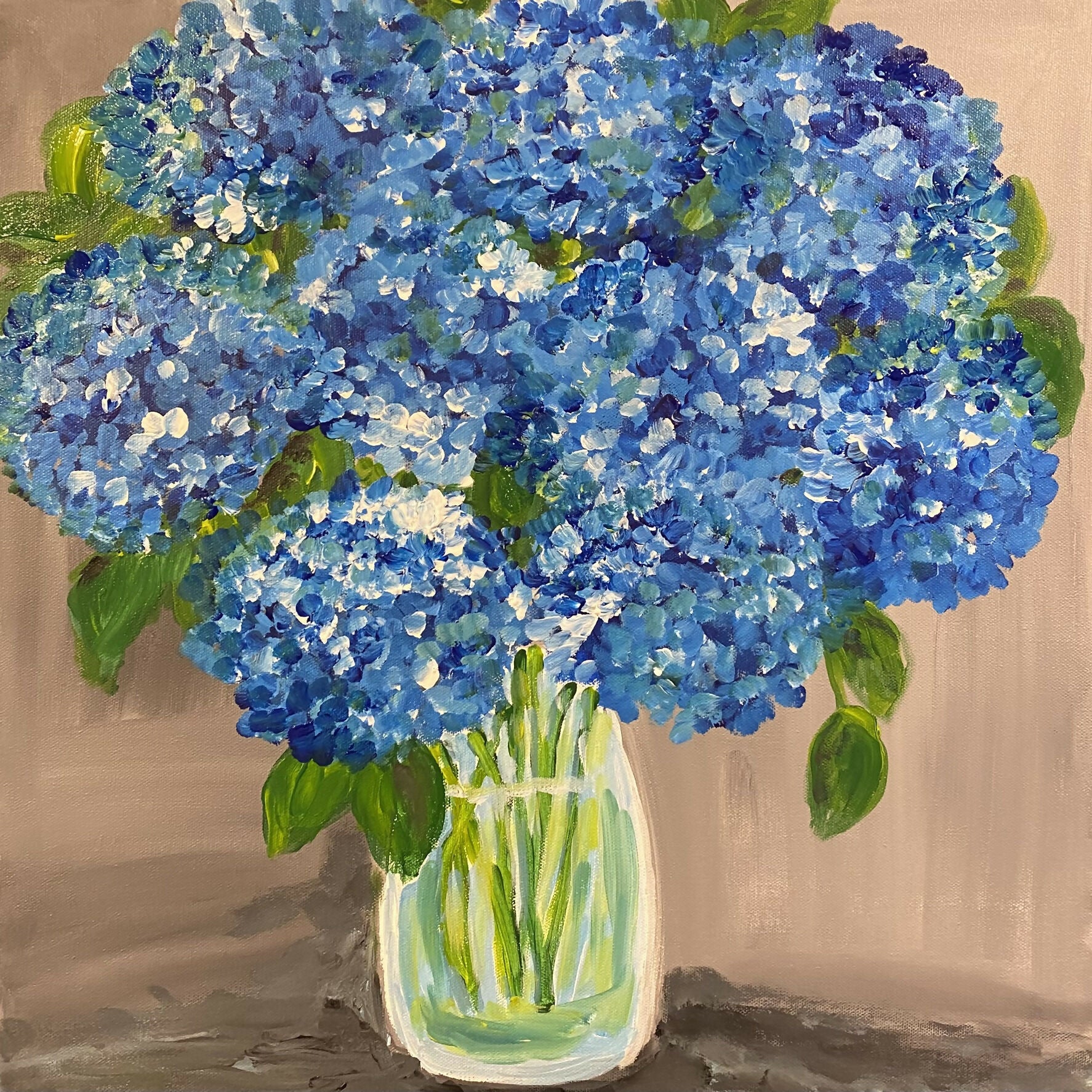 Acrylic Painting Blue Hydrangeas Catherine Cameron