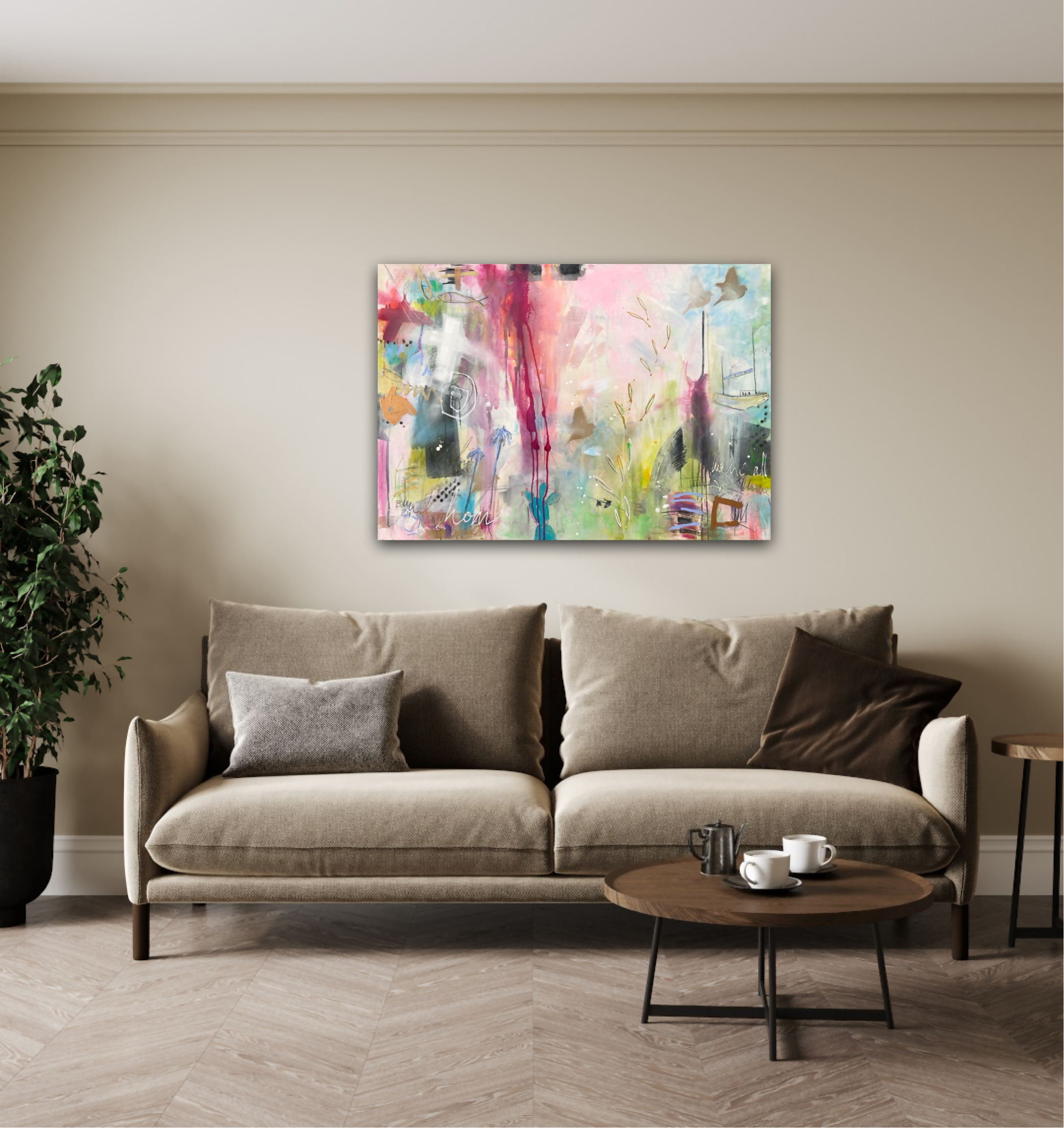 Abstract Acrylic Art Contemporary Expressionist Figurative Landscape Mixed Media painting Home Is Love Bea Schubert