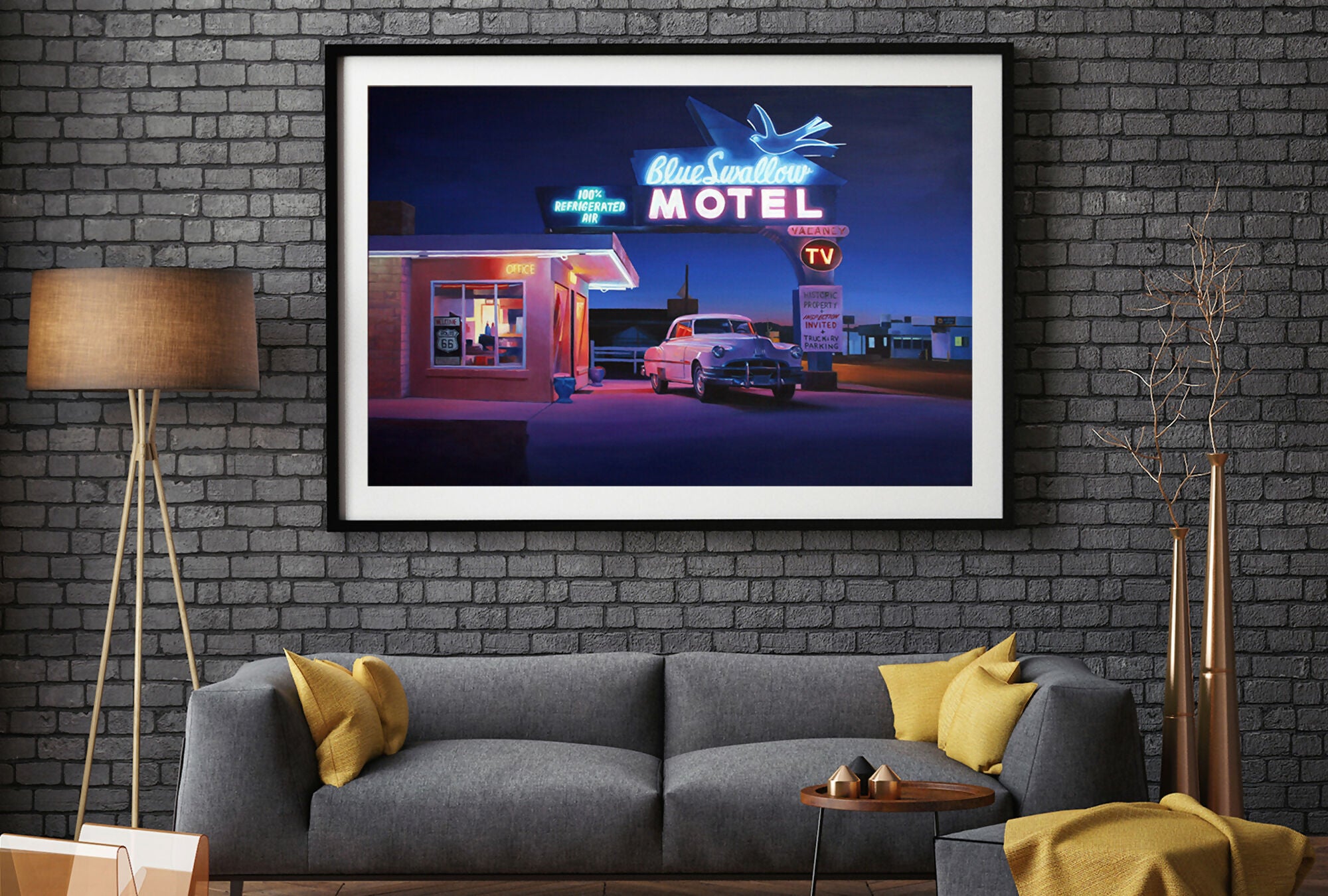 Acrylic Art Contemporary Painting Blue Swallow Motel Alex Devereux