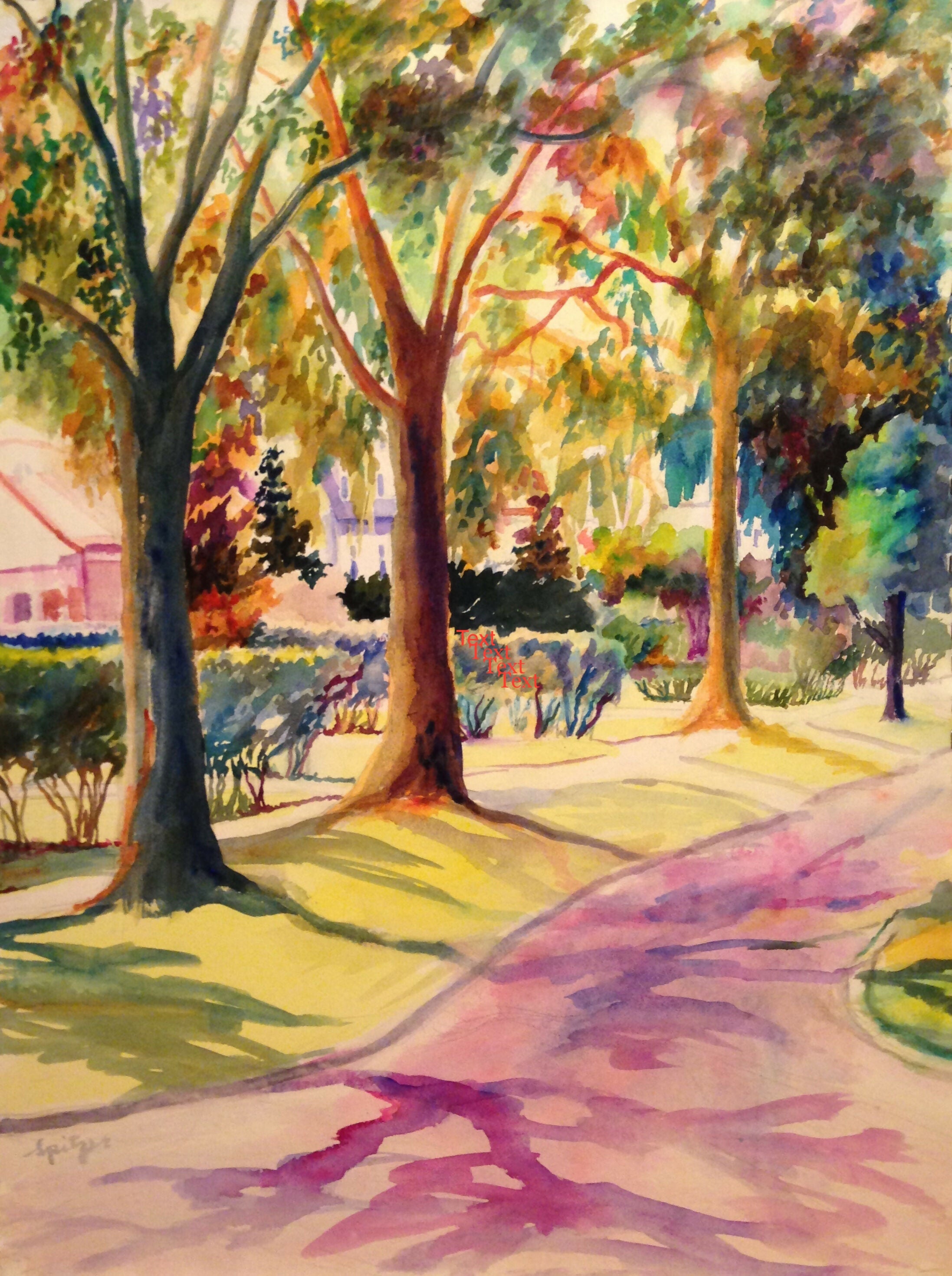 Art Cityscape Contemporary Figurative Painting Watercolor Looking Down Lilac Lane Amy Spitzer