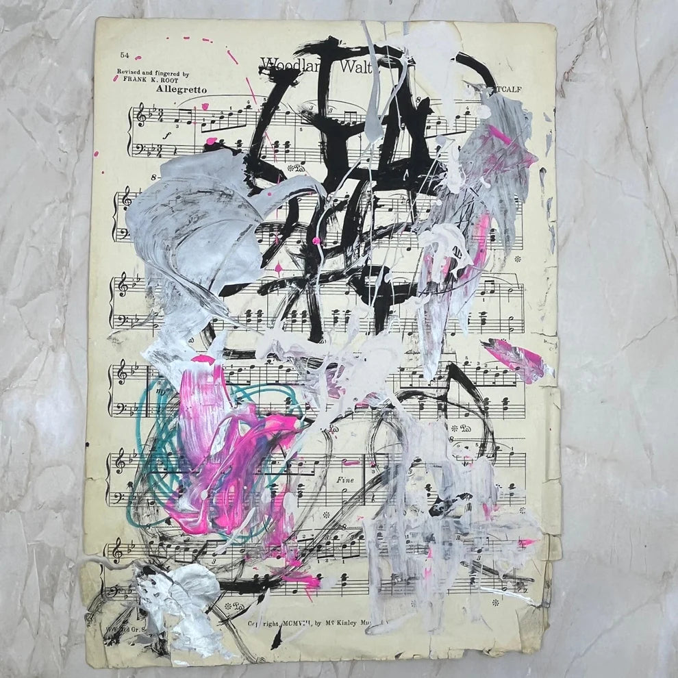 Abstract Mixed Media Painting 'VIVID NOTES SIGNED #8' - Mixed Media Abstract Art Painting Sam Lewis