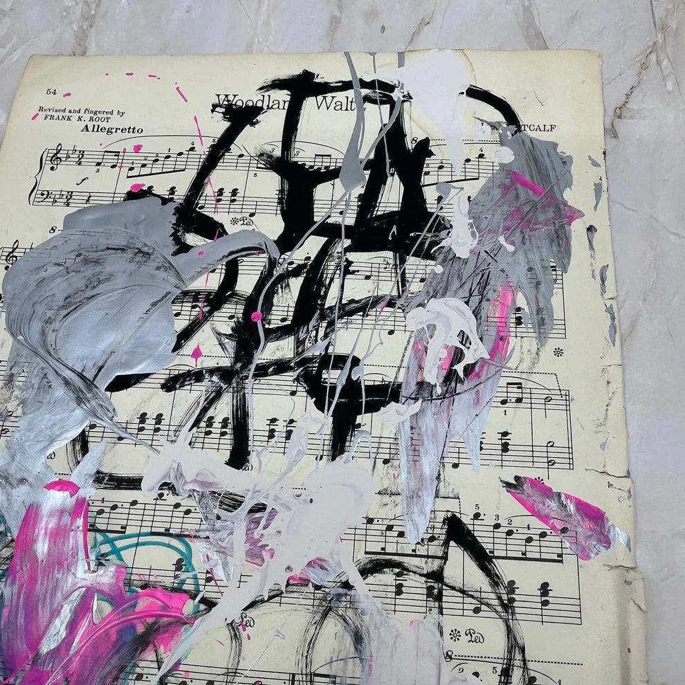 Abstract Mixed Media Painting 'VIVID NOTES SIGNED #8' - Mixed Media Abstract Art Painting Sam Lewis