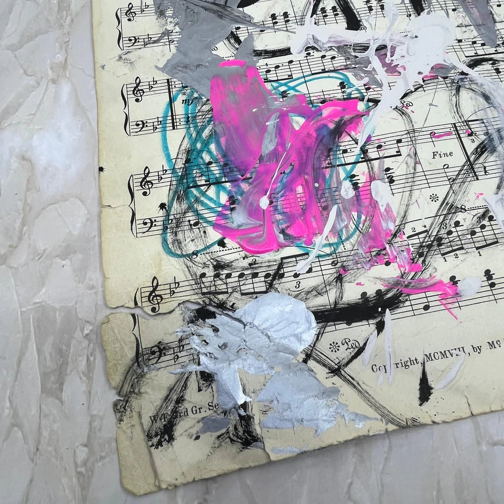 Abstract Mixed Media Painting 'VIVID NOTES SIGNED #8' - Mixed Media Abstract Art Painting Sam Lewis