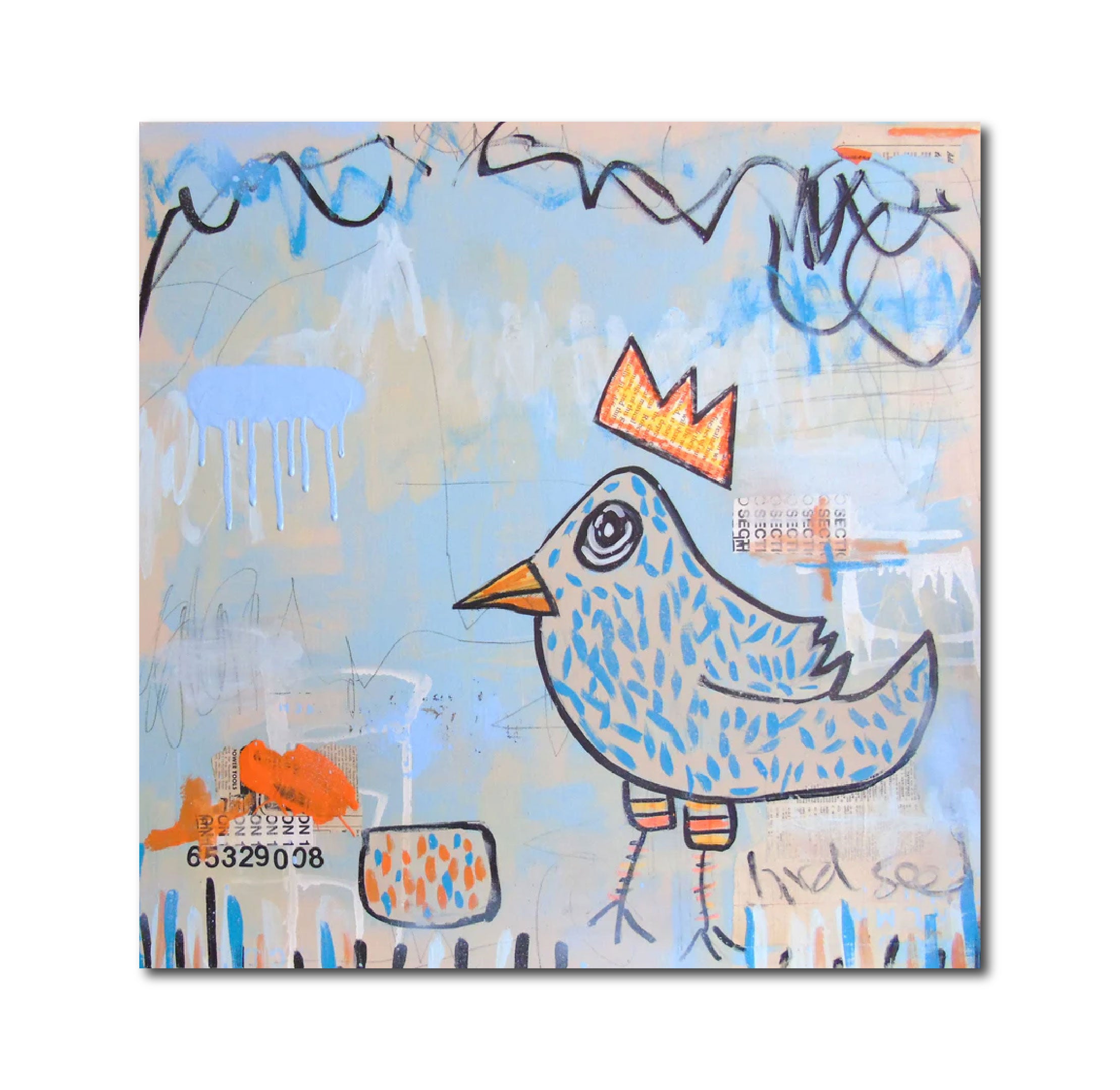 Acrylic Collage Contemporary Expressionist Painting 'BIRD SEED' Apricus Art Collection