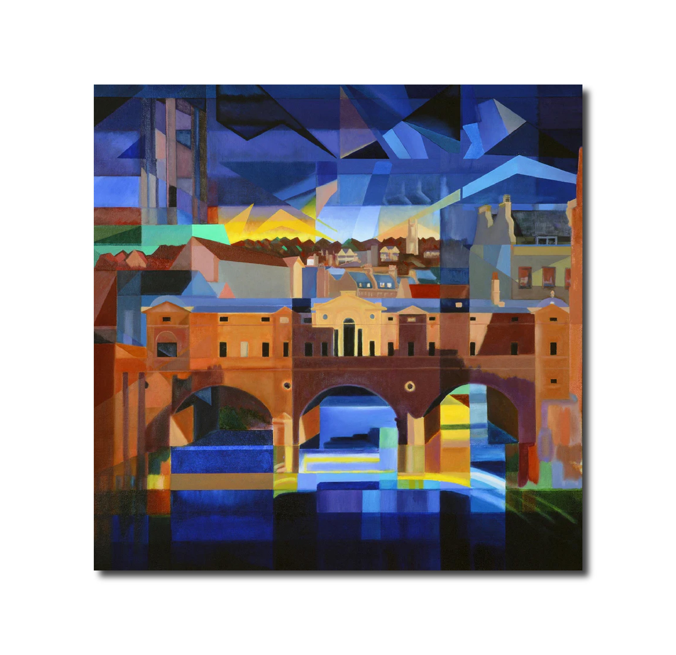 Abstract Cityscape English Country Scene Landscape 'PULTENEY BRIDGE, BATH, ENGLAND' - Print from original Oil painting Adams, Ronald Harry