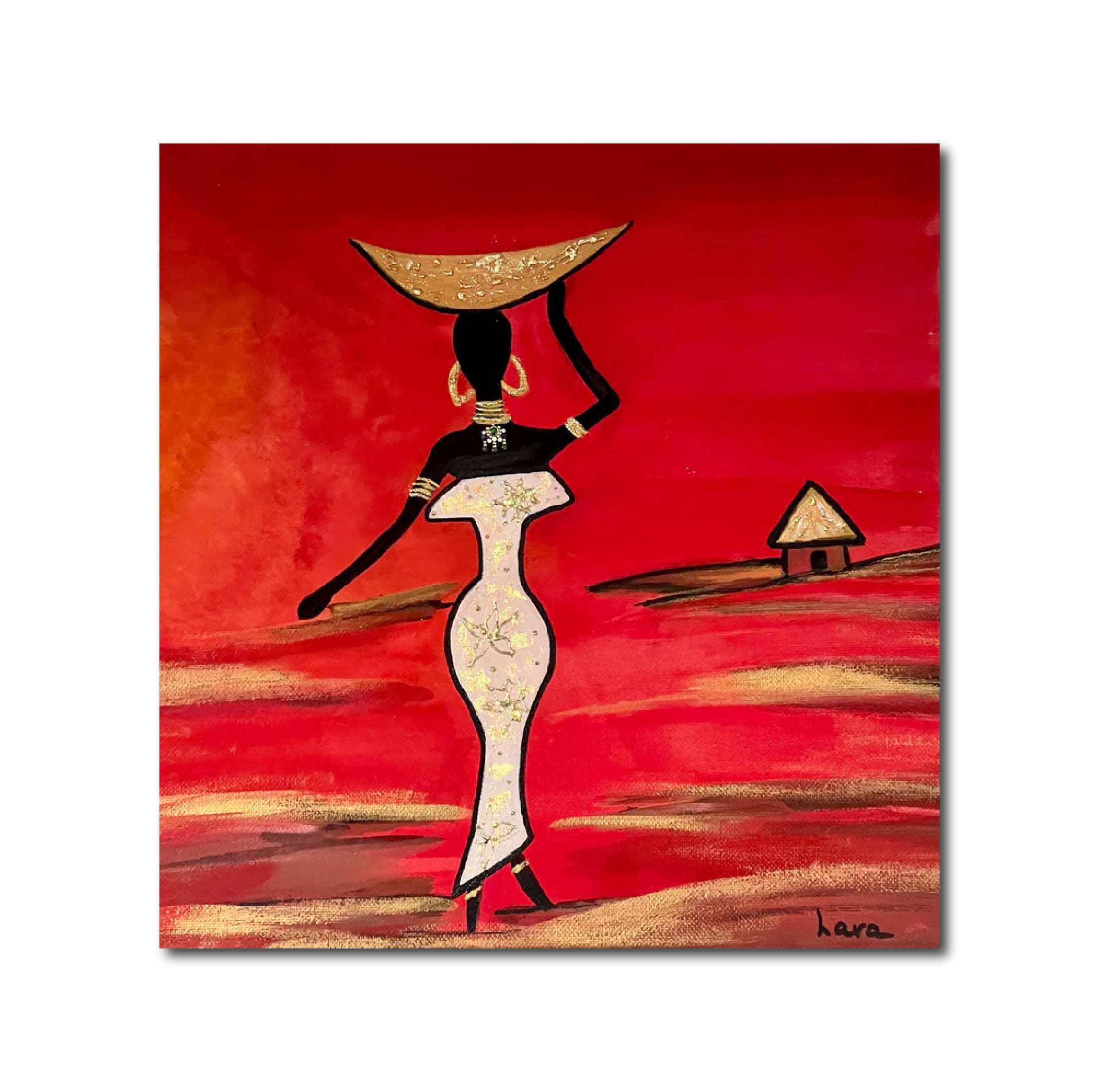 Acrylic 'AFRICAN WOMAN' - Acrylic and Golden Leafs Lara Boo