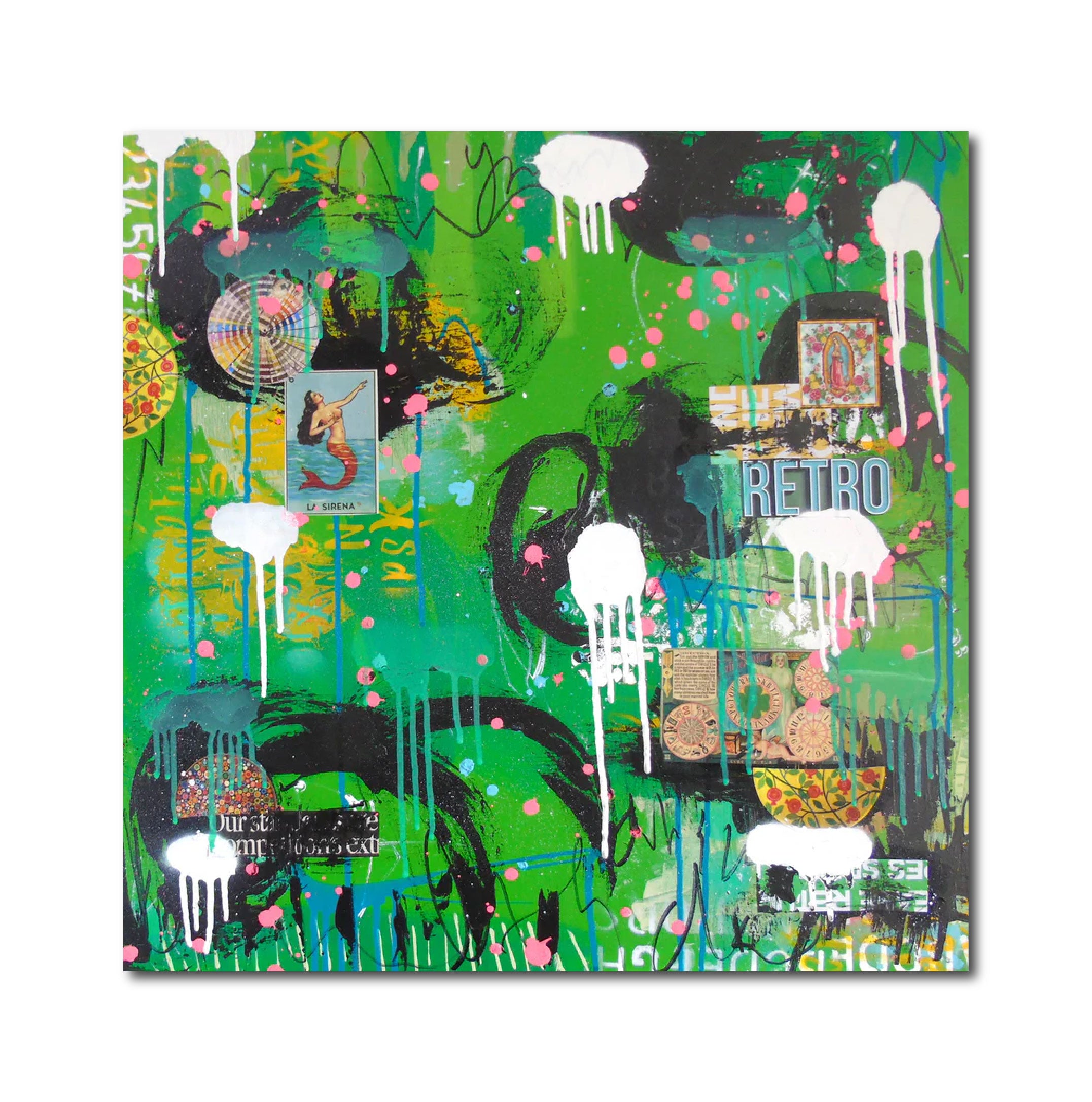 Acrylic Collage Contemporary Expressionist Painting 'RETRO GREEN' Apricus Art Collection