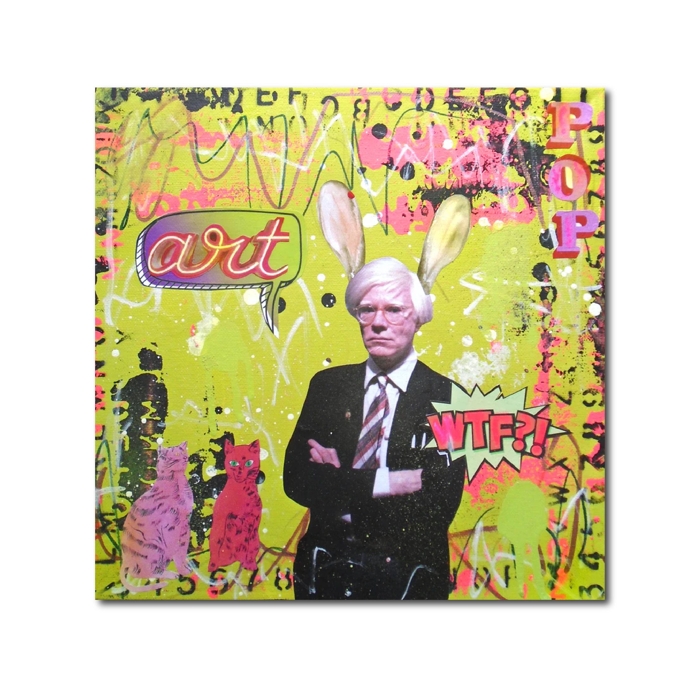 Abstract Acrylic Collage Contemporary Expressionist Figurative Surrealism Visionary 'ANDY RABBIT' - Mixed media on canvas Lorette C. Luzajic