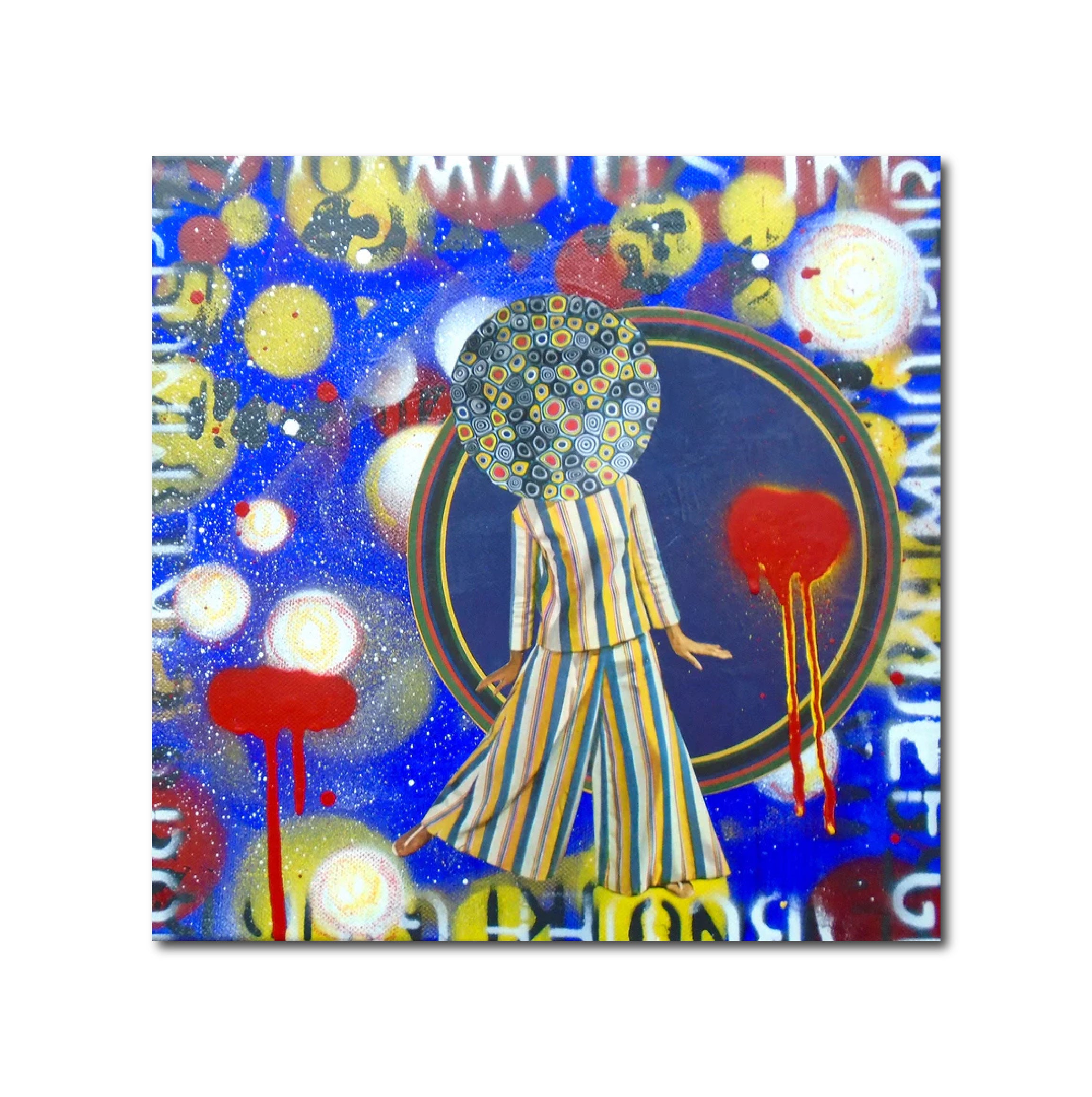 Abstract Acrylic Collage Contemporary Expressionist Figurative Surrealism Visionary 'CIRCLES AND STRIPES' - Mixed media on canvas Apricus Art Collection