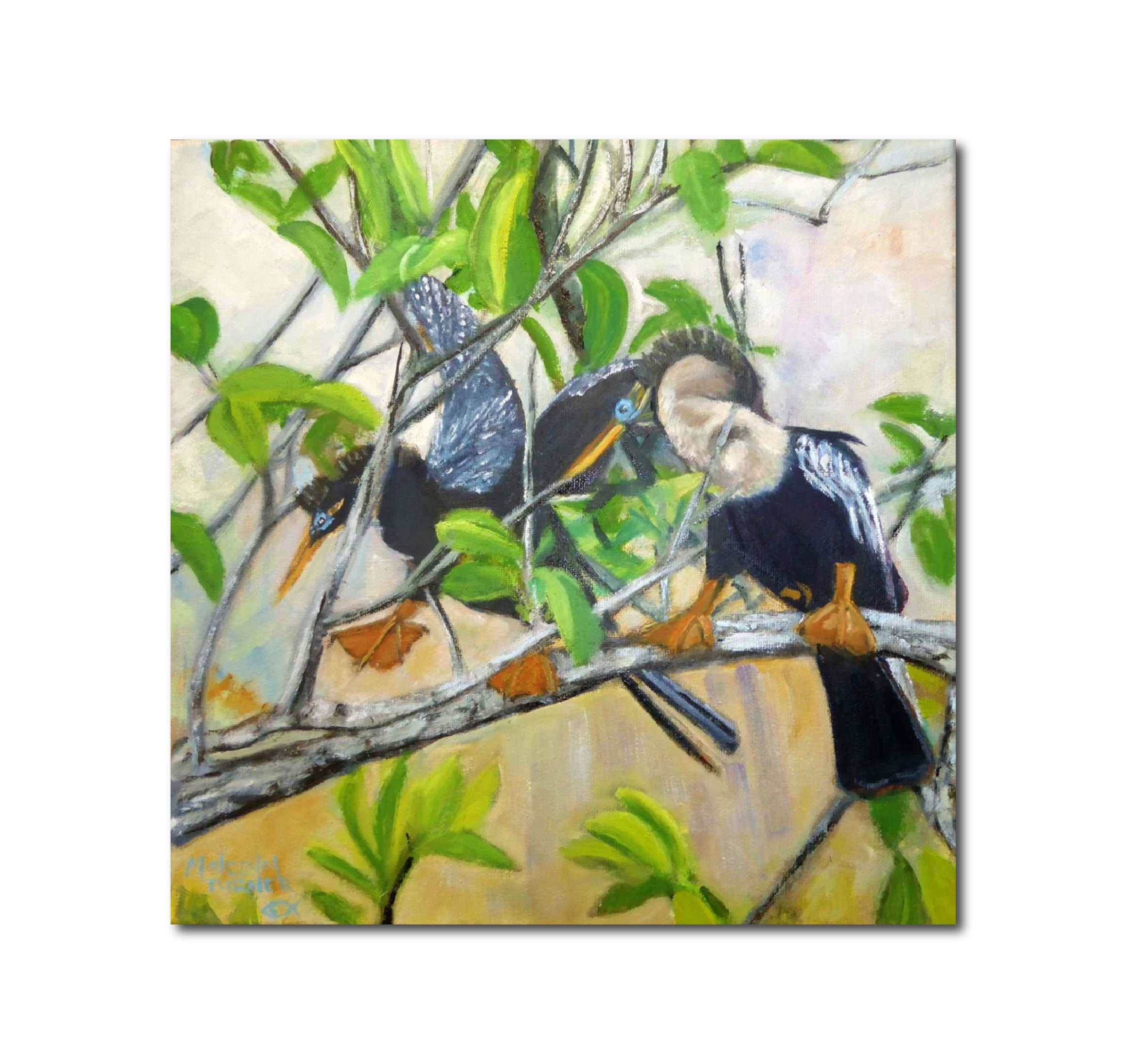 Figurative 'ANHINGA BIRDS' - Oil Painting on Stretched Canvas Malcolm Turner