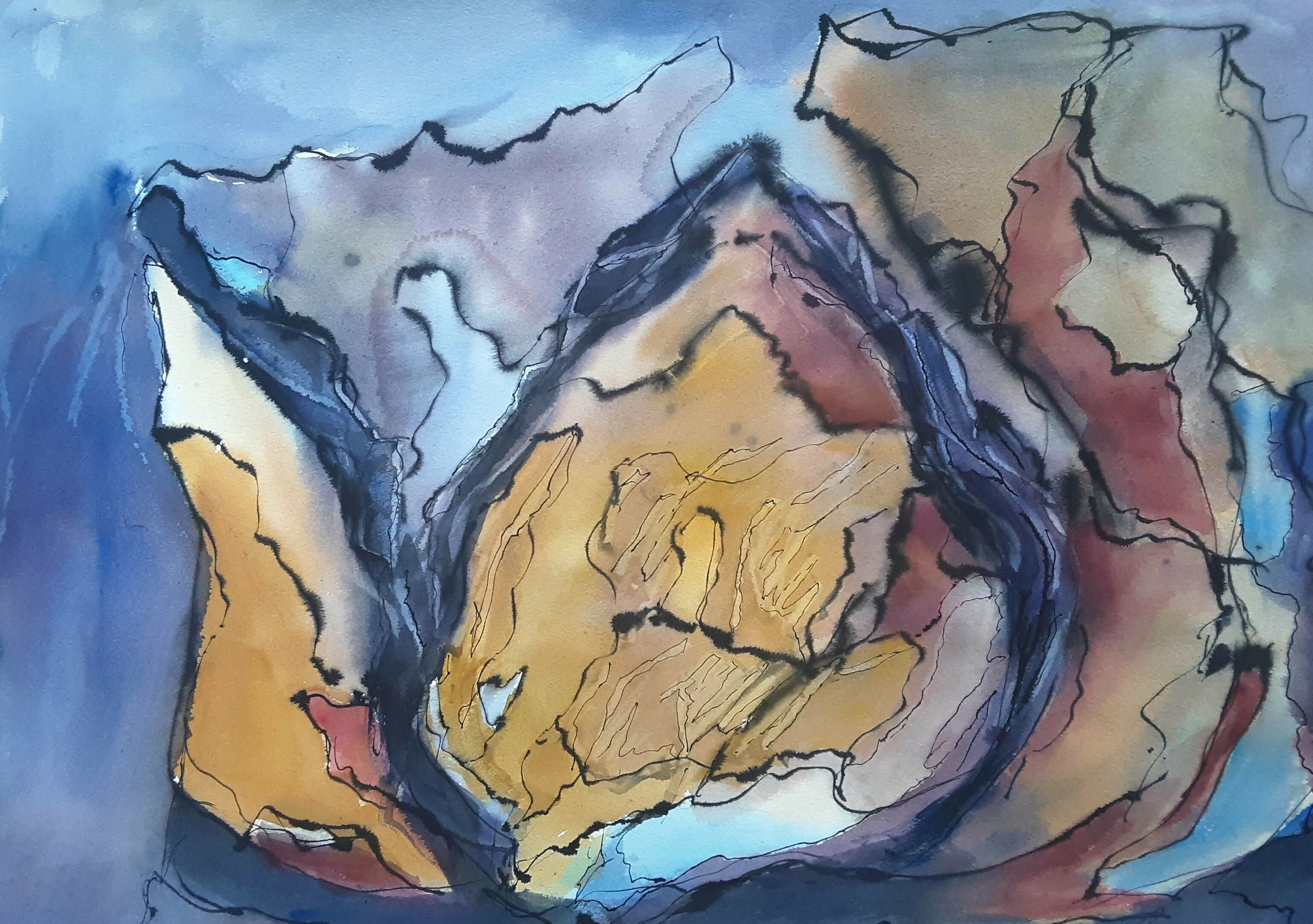 Watercolor Boulders Standing Norman Nelson