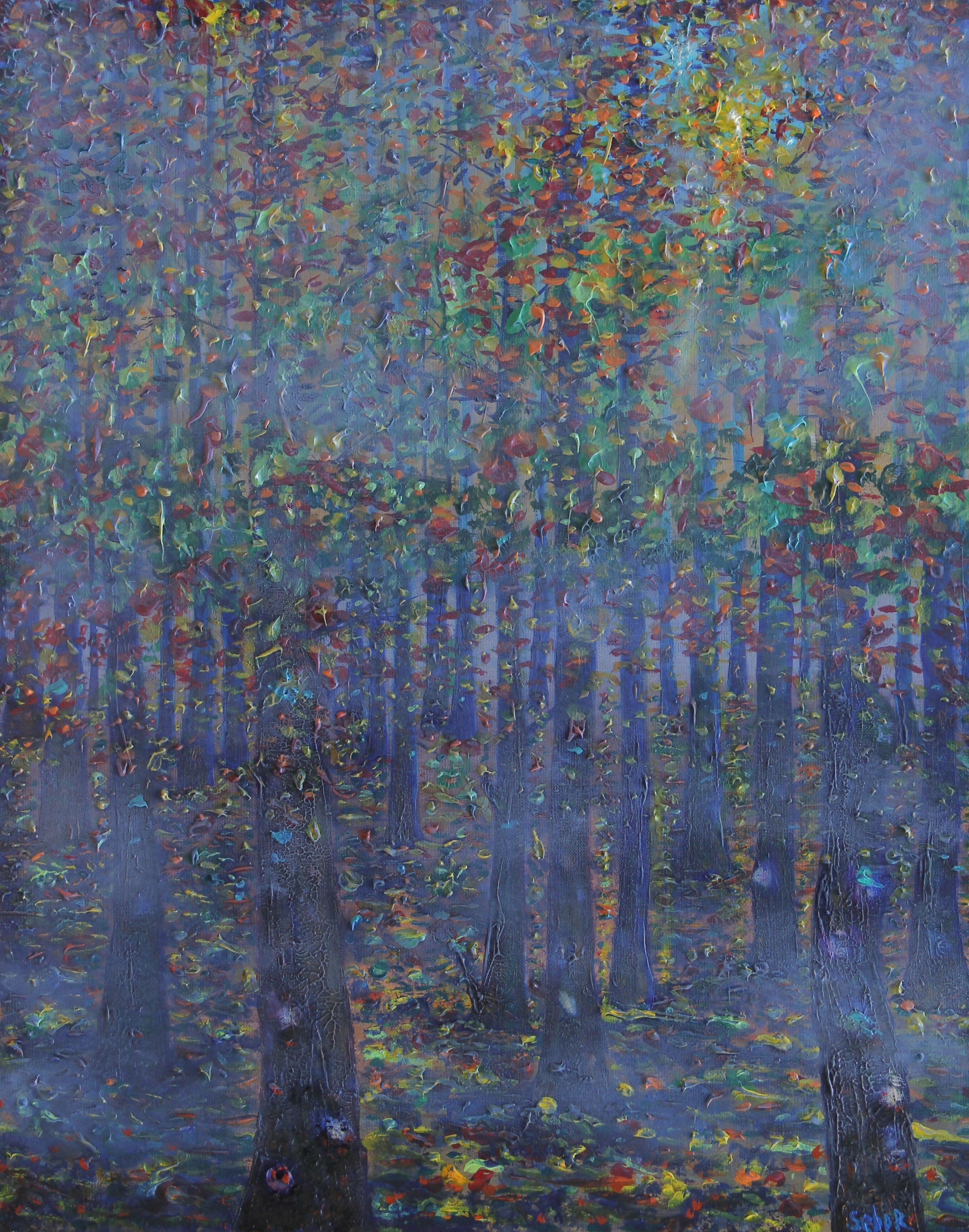 Acrylic Landscape Mixed Media Forest Fog Serguei Borodouline