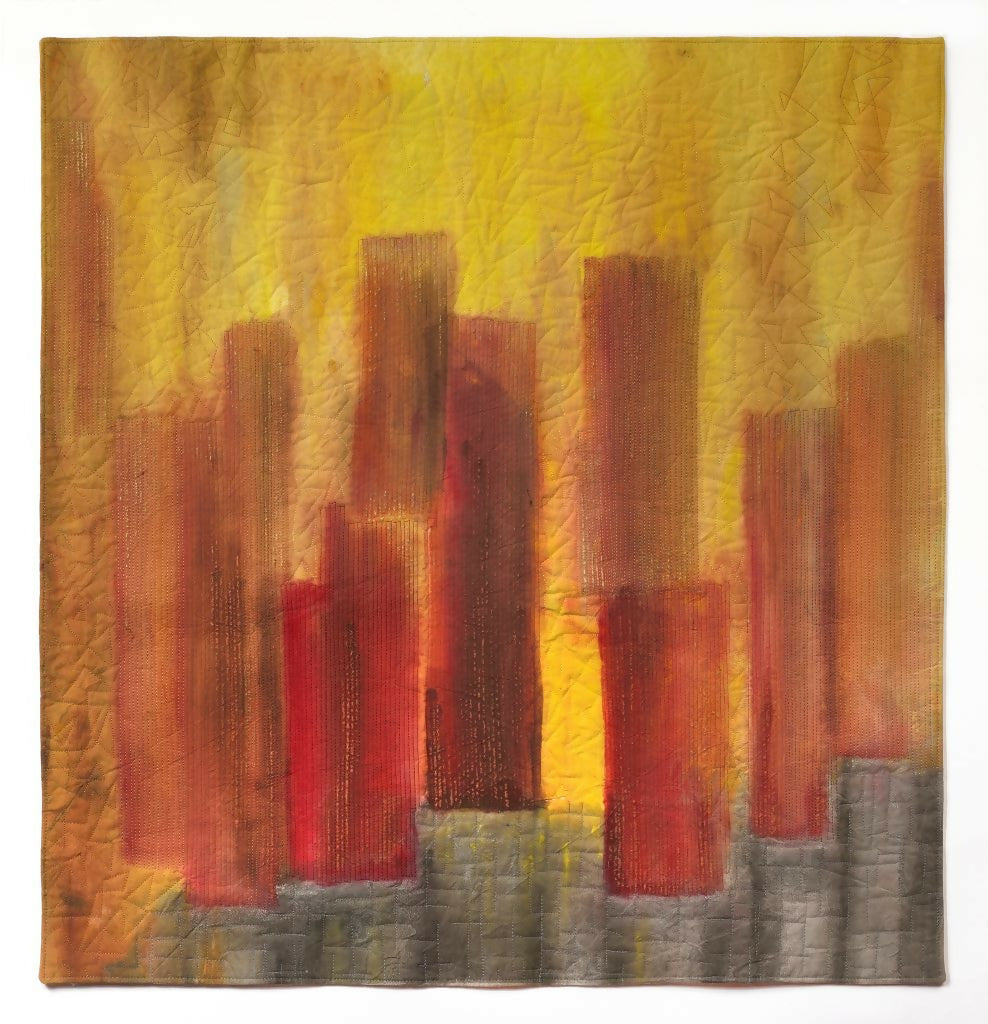 Acrylic Art Bronze Contemporary Figurative Mixed Media BLAZING CITYSCAPE ArtinQuilts - Etsy shop