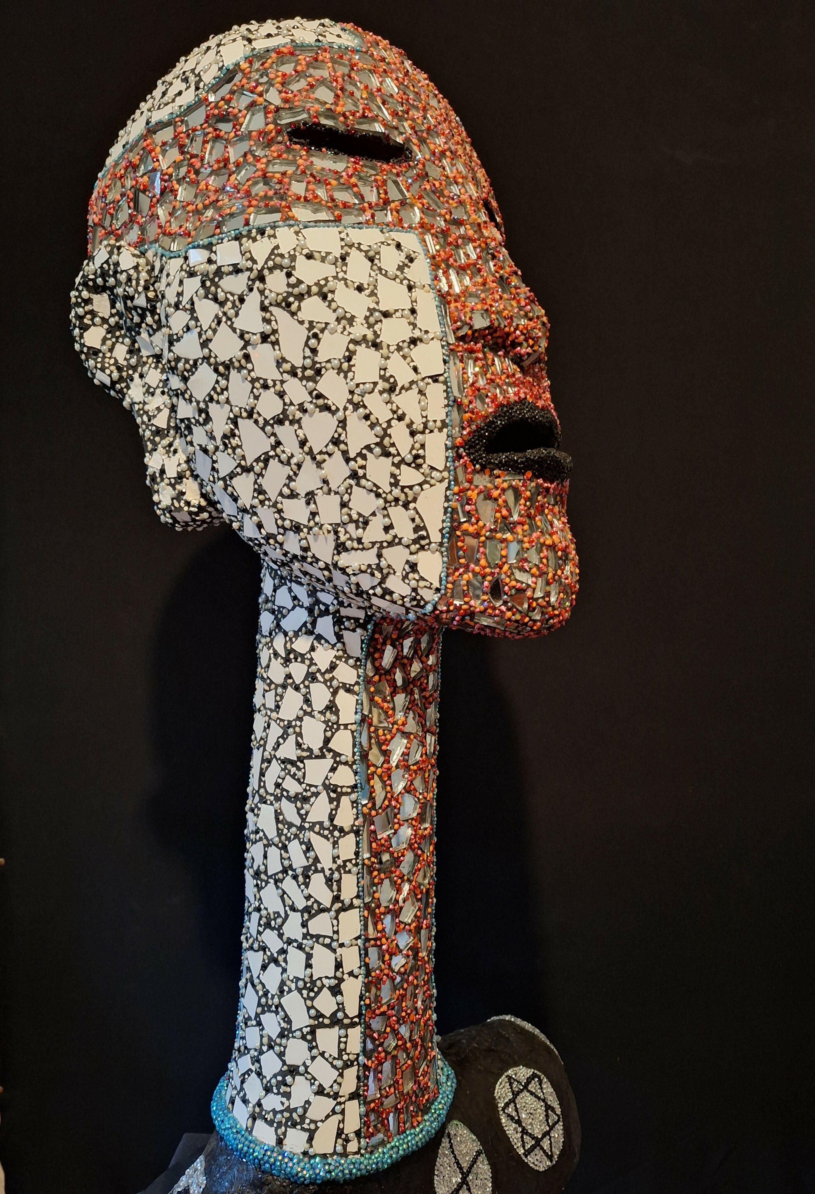 Contemporary Expressionist Figurative Mixed Mosaic Sculpture " RELIC FROM A TIME PAST " Andru Fijalkowski