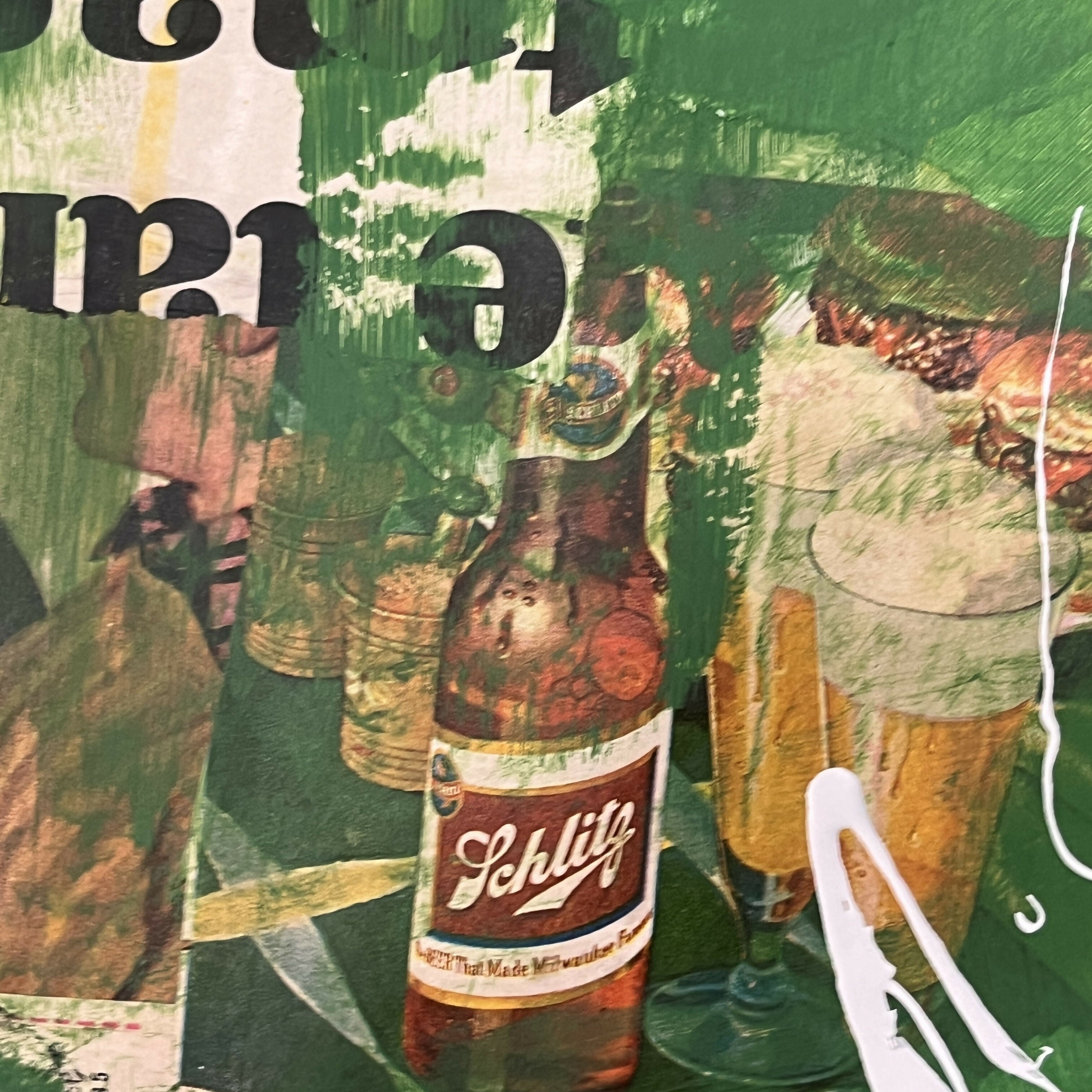 Abstract Collage Contemporary Mixed Media Painting Green Schlitz - Original Mixed Media Abstract Art Painting 18x24 Sam Lewis