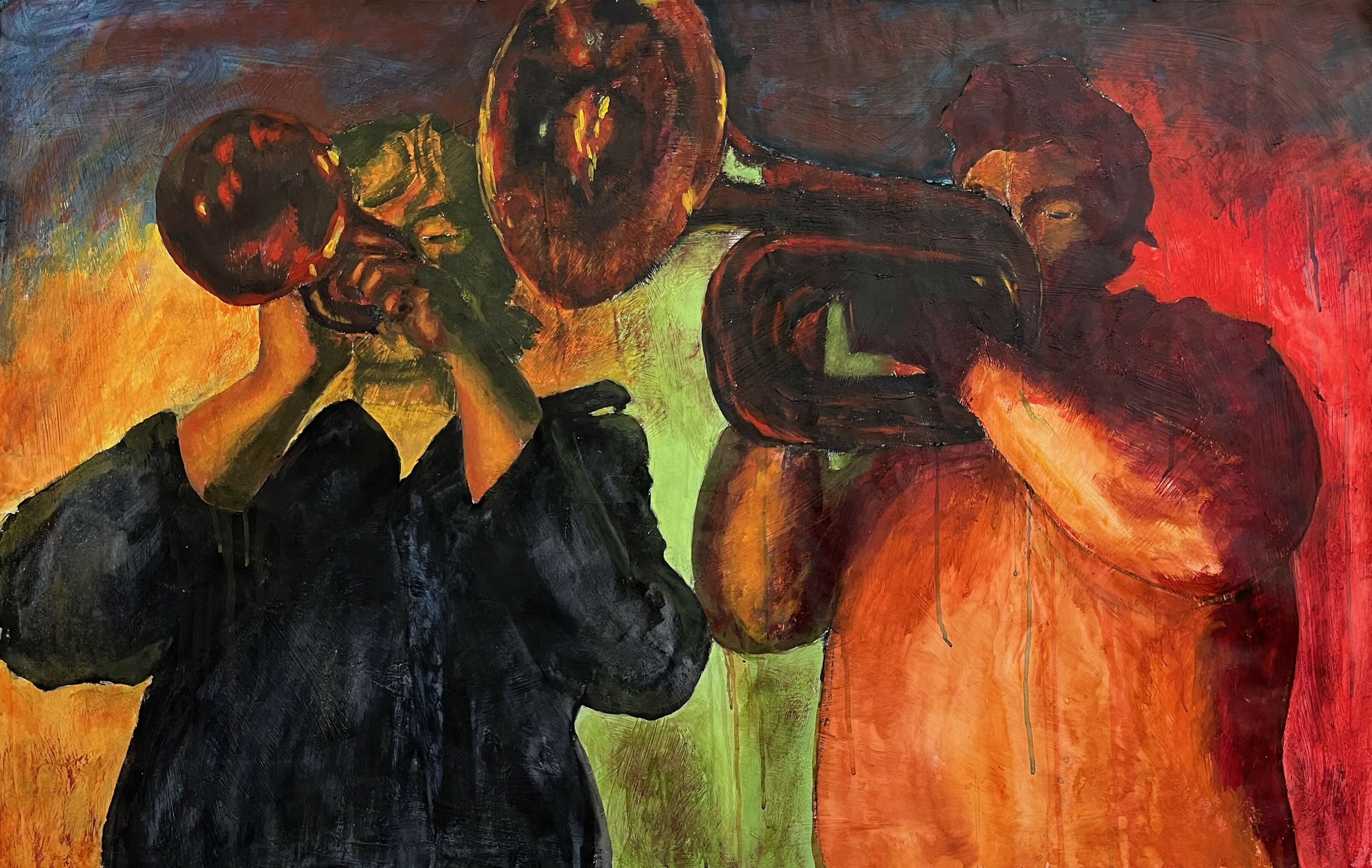 Acrylic Contemporary Expressionist Figurative Painting Horn Players Leonard Gabriel