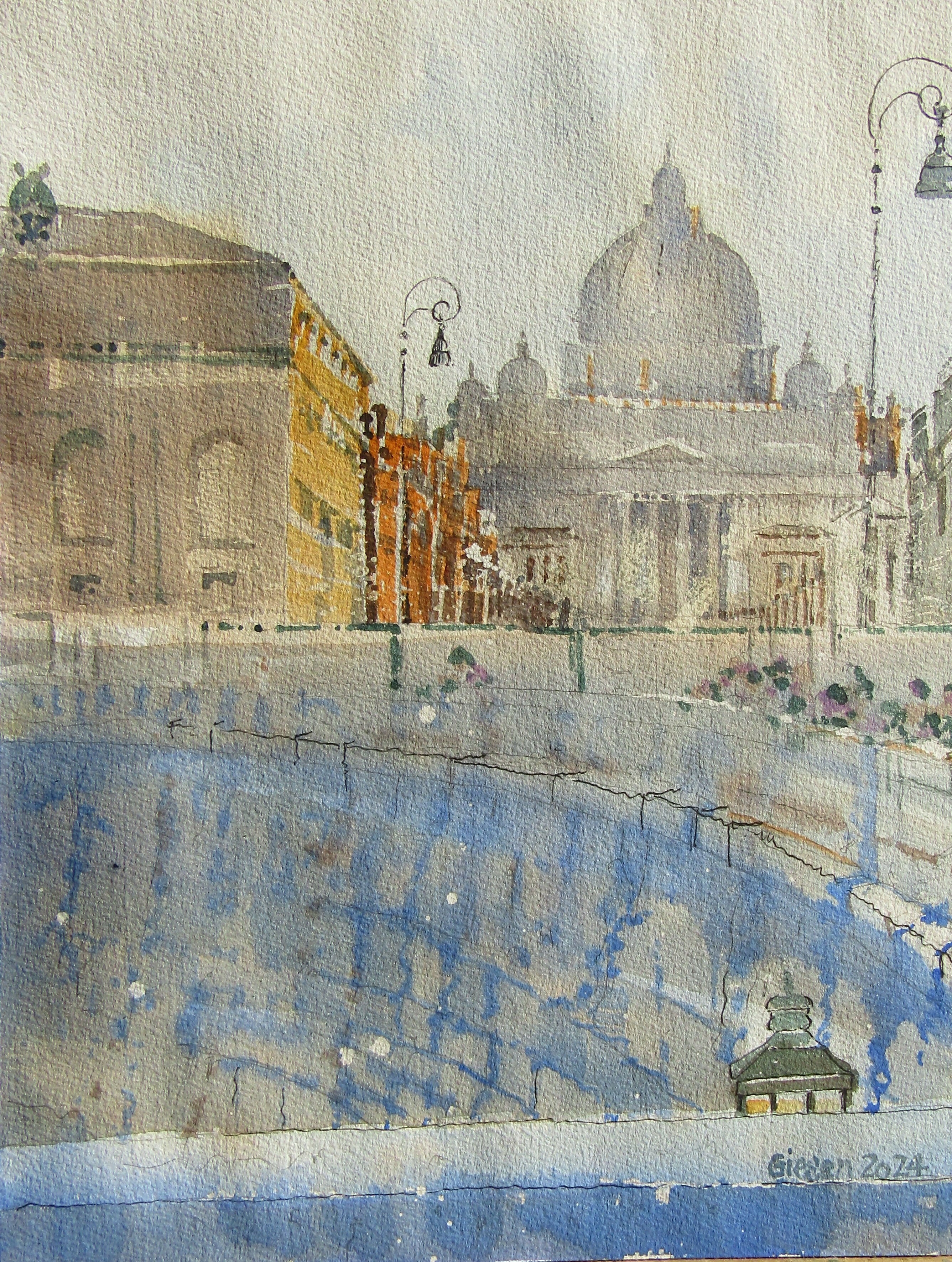 Cityscape Landscape Watercolor St. Peter's Rome, 50 x 36 cm Martin Giesen