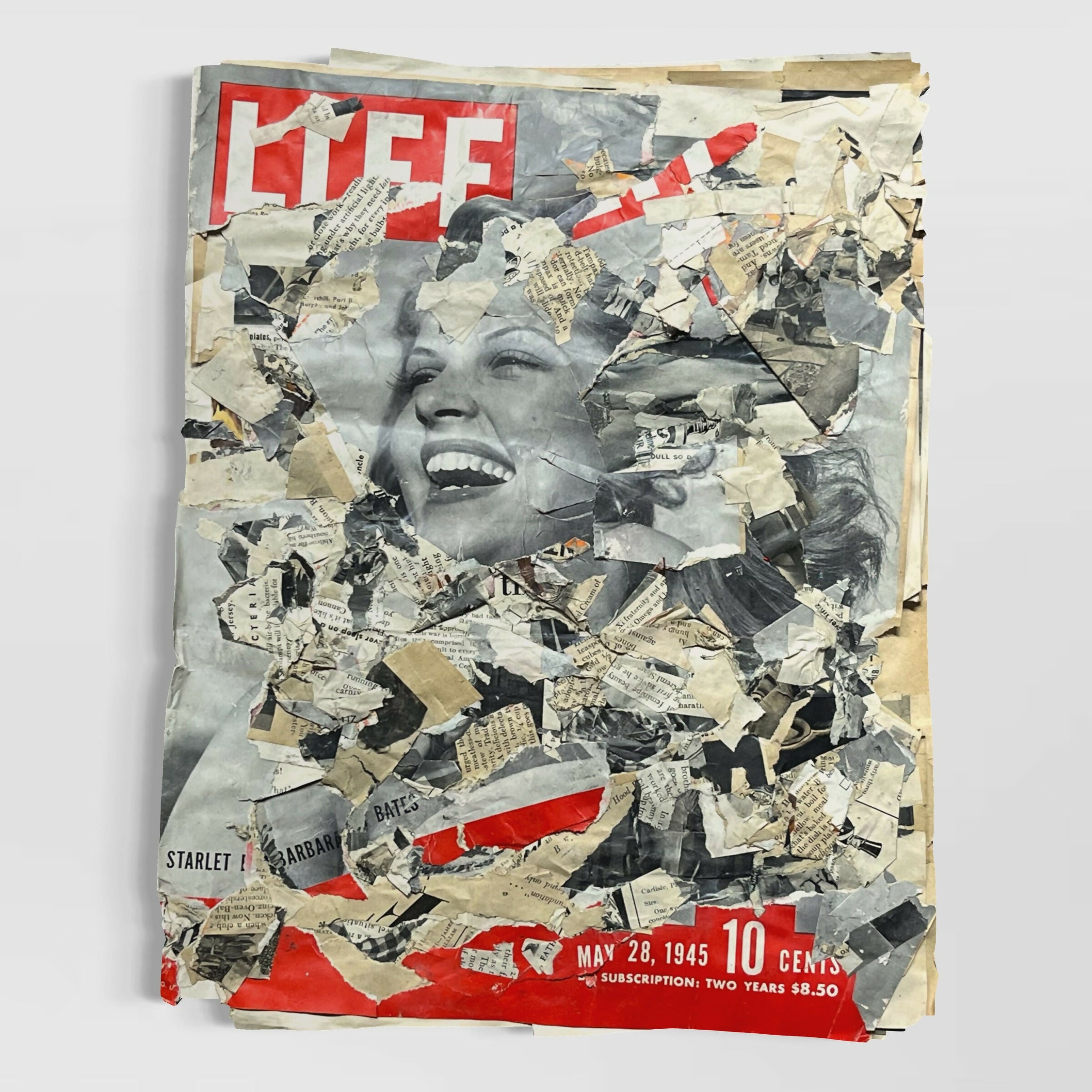 Abstract Collage Contemporary Mixed Media Painting "1945 May 28 Life Magazine" - Original Mixed Media Abstract Art Collage 11x14 Sam Lewis