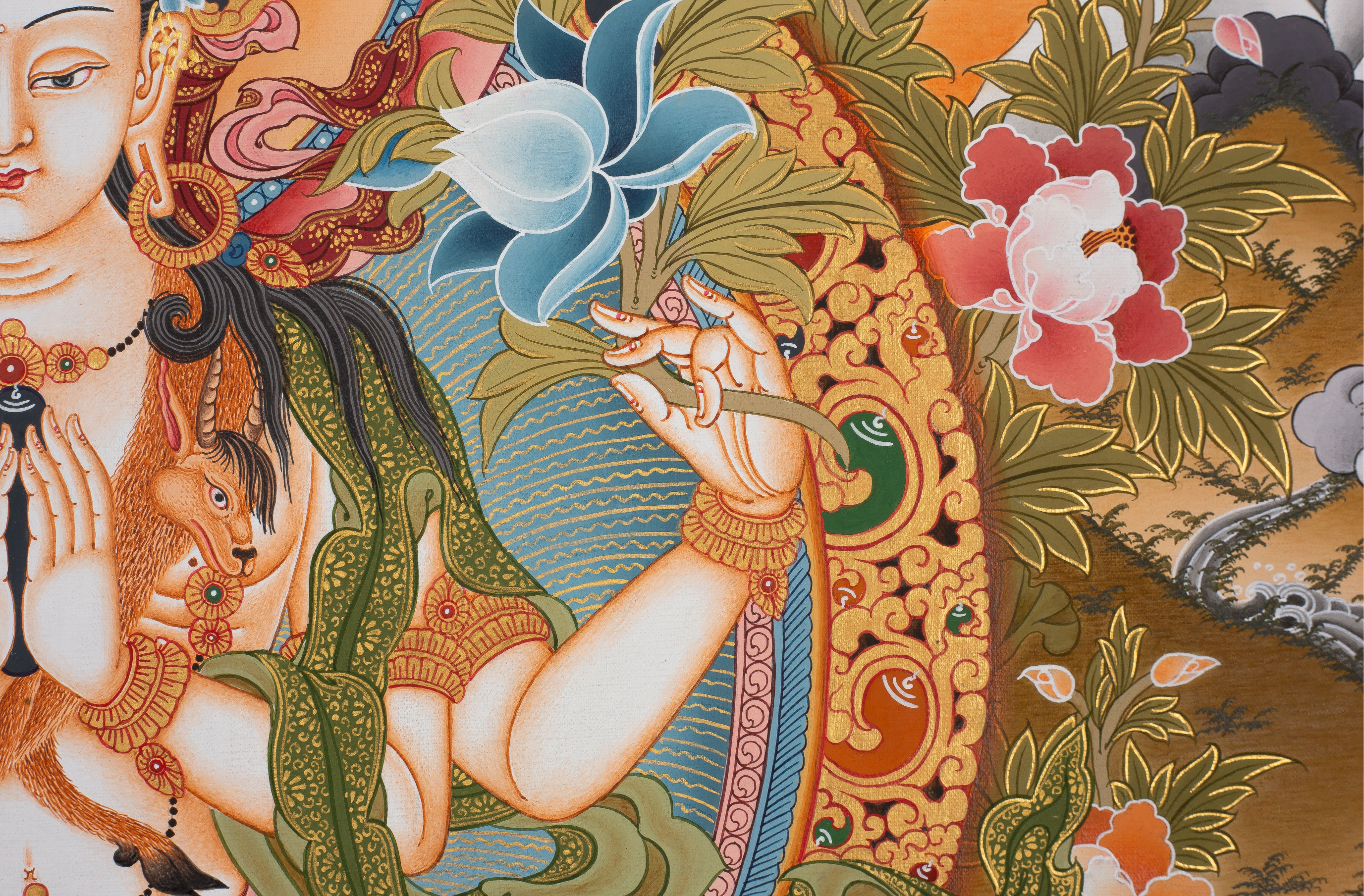 Design Figurative Painting Psychedelic Thanka Visionary 'CHENREZIG' Boudha Stupa Thanka Center