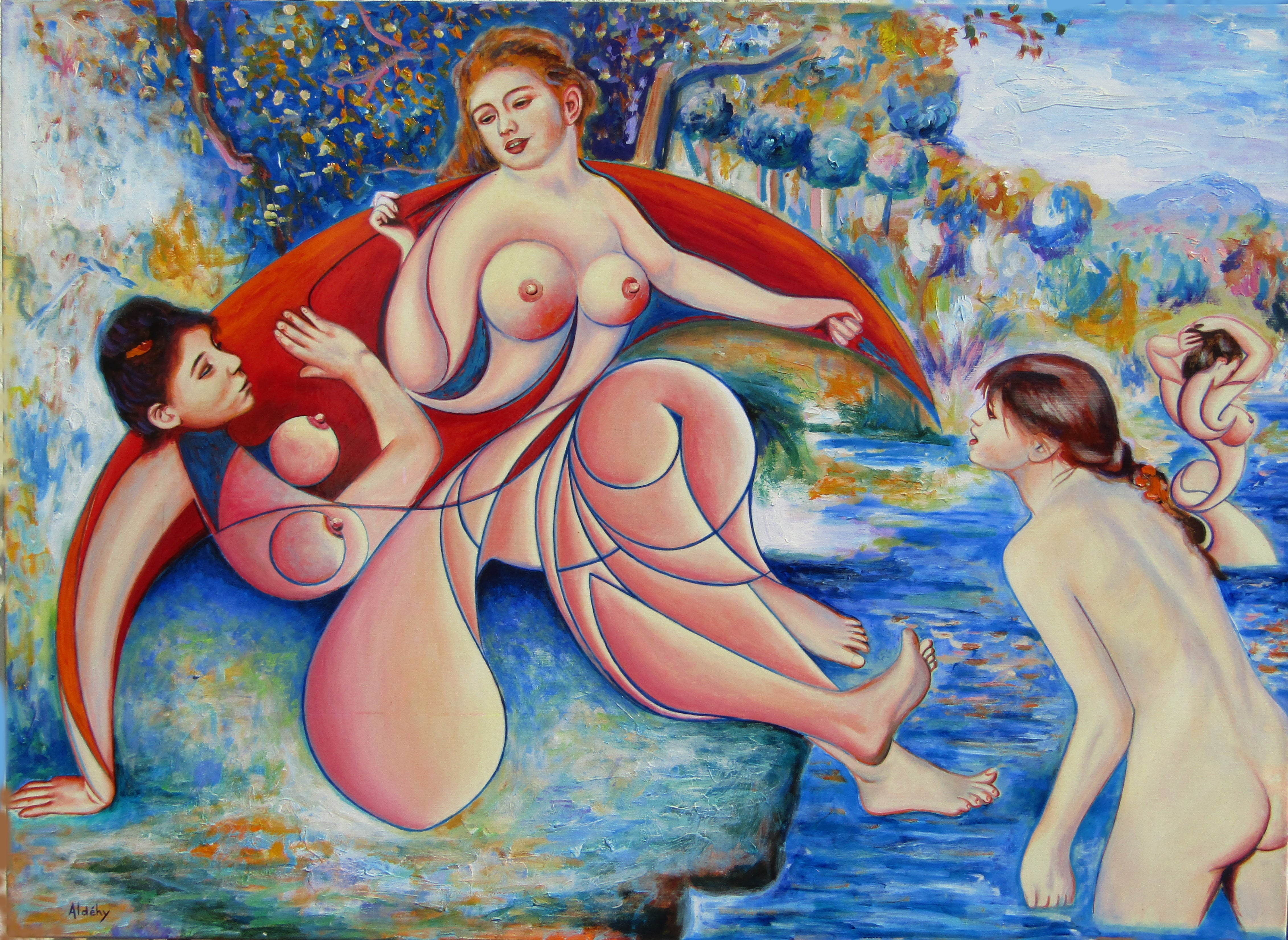 'LE FRISSON DES GRANDES BAIGNEUSES' - Acrylic painting on canvas