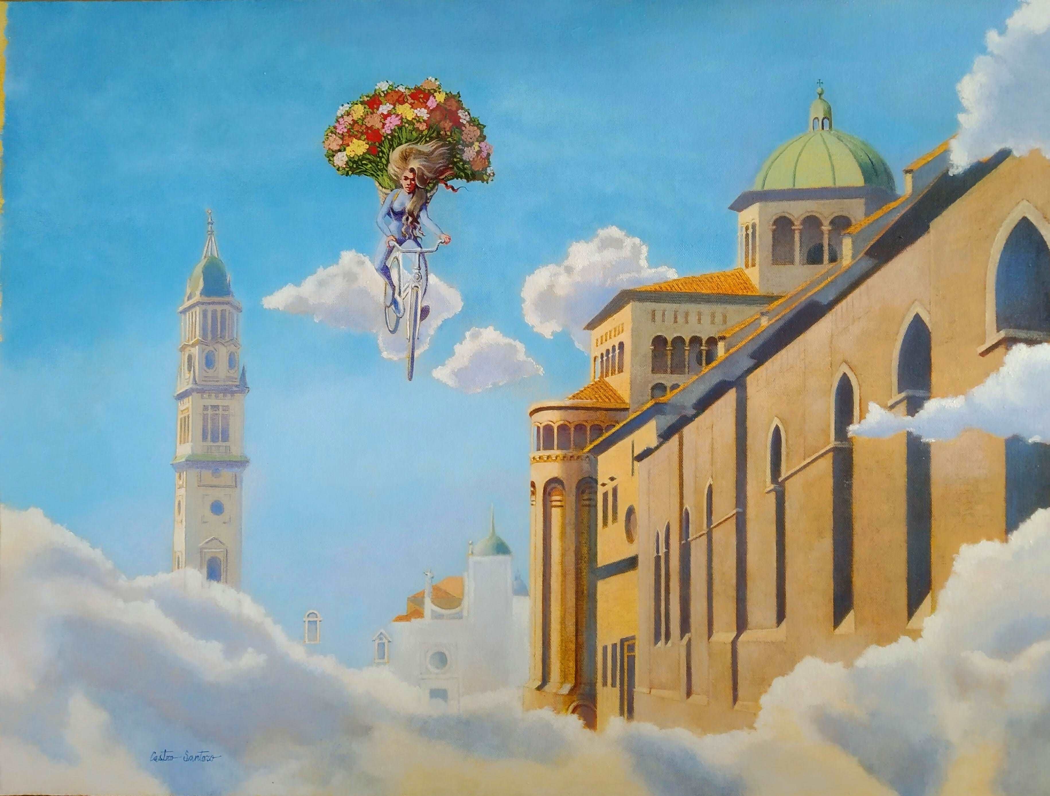 Figurative Oil Painting Surrealist " The light perfume of the sky " CastroSantoroArt