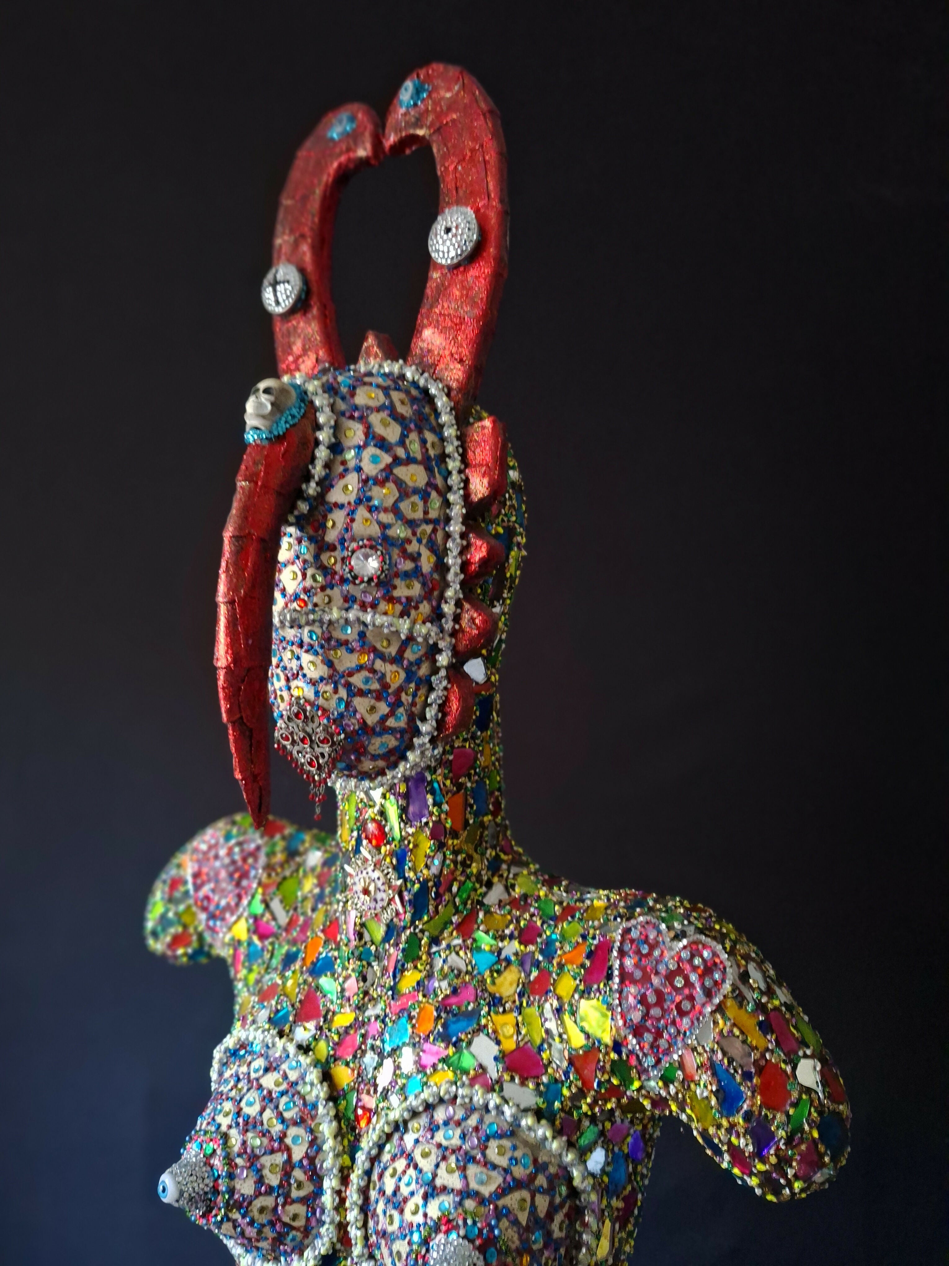 Contemporary Expressionist Figurative Mixed Media Mosaic Sculpture " AFRICAN QUEEN " Andru Fijalkowski