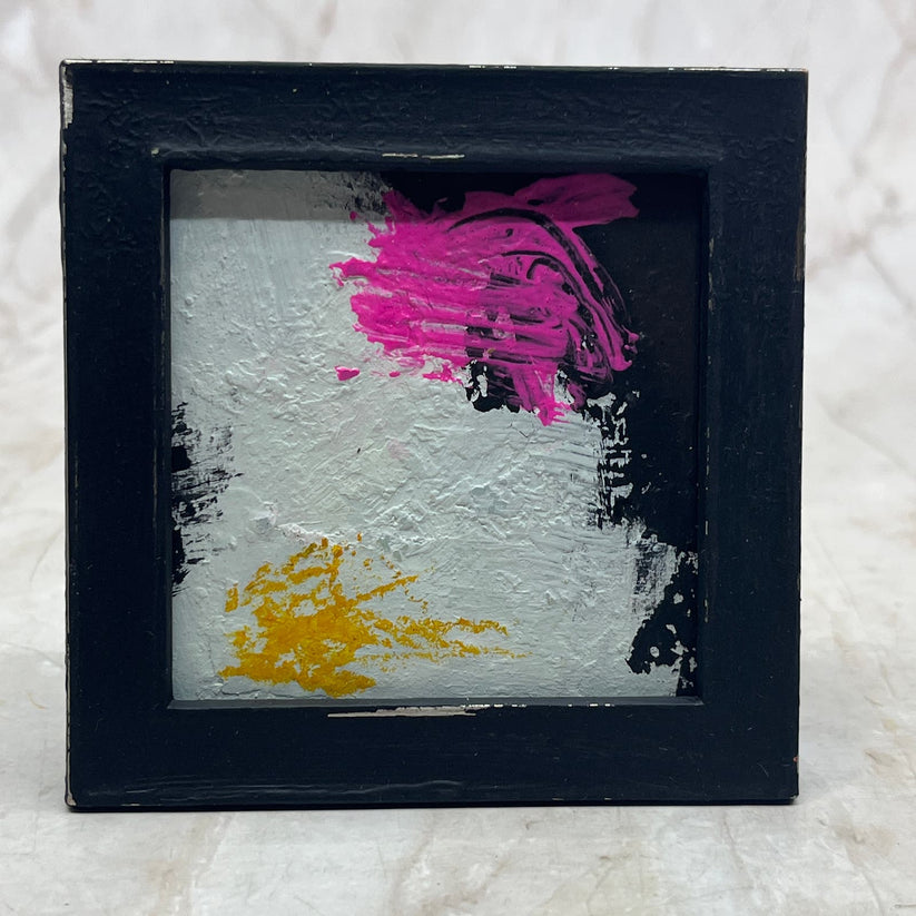 'BLACK & PINK TG8' - Original Miniature Framed Abstract Art Painting