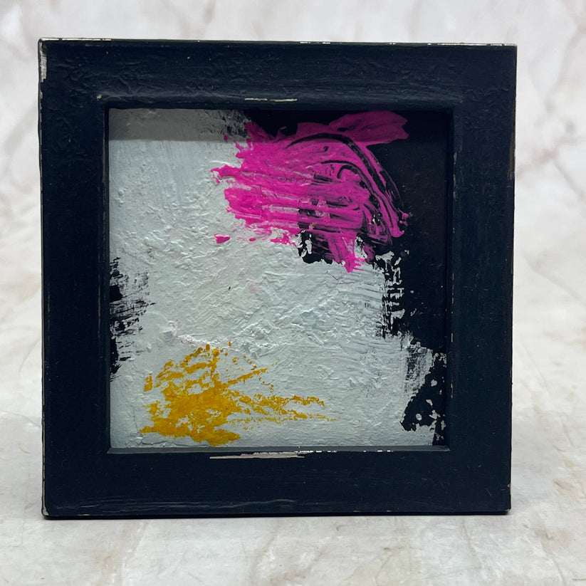 Abstract Mixed Media Painting 'BLACK & PINK TG8' - Original Miniature Framed Abstract Art Painting Sam Lewis