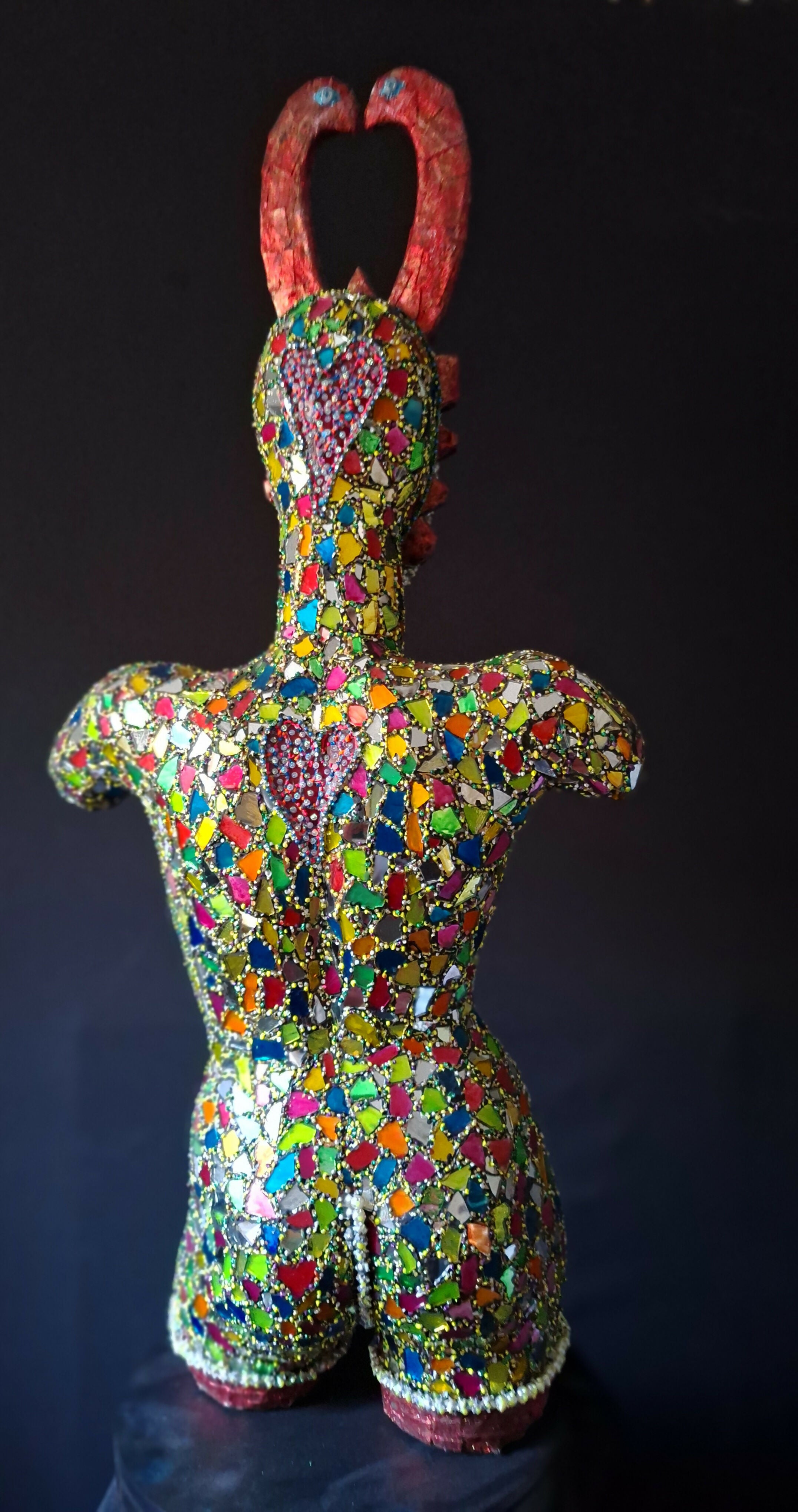 Contemporary Expressionist Figurative Mixed Media Mosaic Sculpture " AFRICAN QUEEN " Andru Fijalkowski