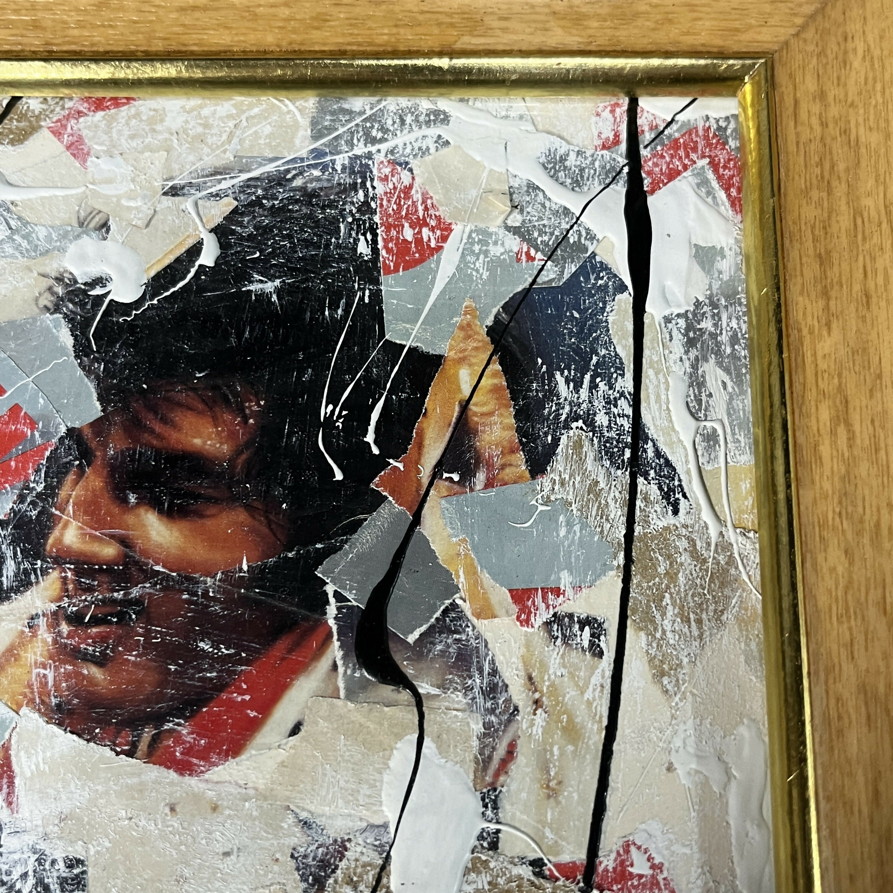 Abstract Collage Contemporary Mixed Media Painting "1970s Elvis Print" Original Framed Mixed Media Abstract Art Collage 10x12 Sam Lewis