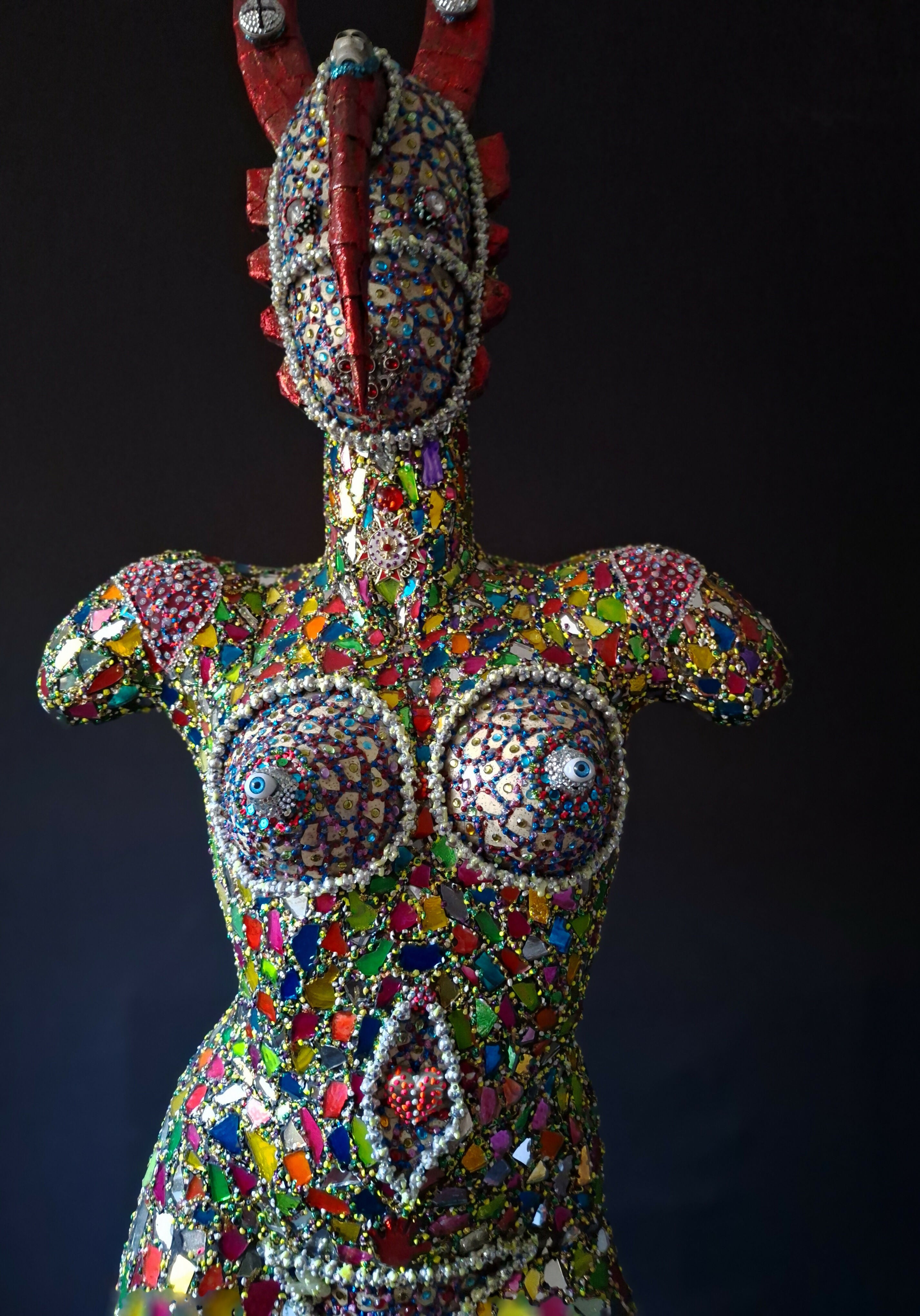 Contemporary Expressionist Figurative Mixed Media Mosaic Sculpture " AFRICAN QUEEN " Andru Fijalkowski