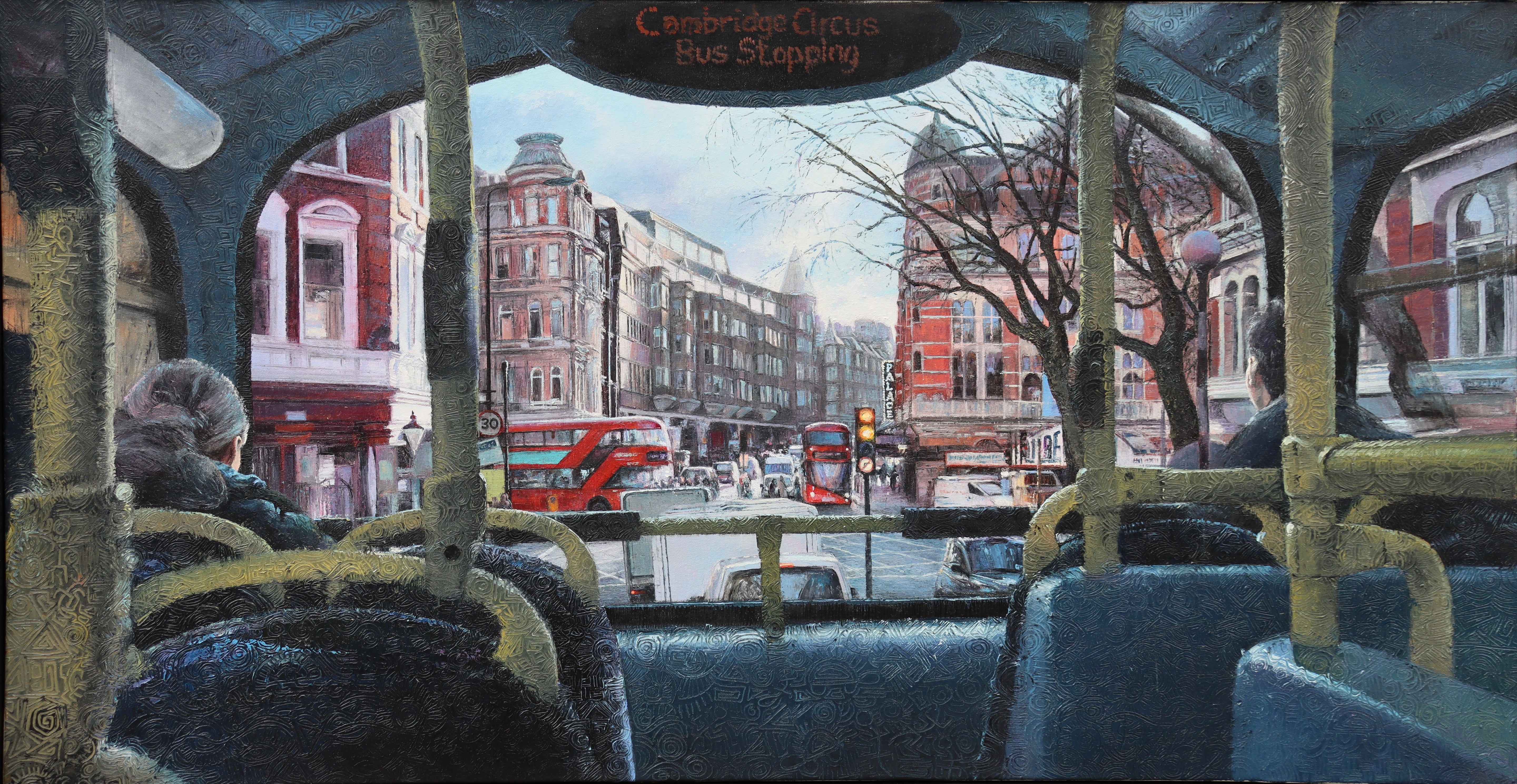 Cityscape 'CAMBRIDGE CIRCUS - WHERE THOUGHTS MEET' - Oil on Canvas Titus Agbara