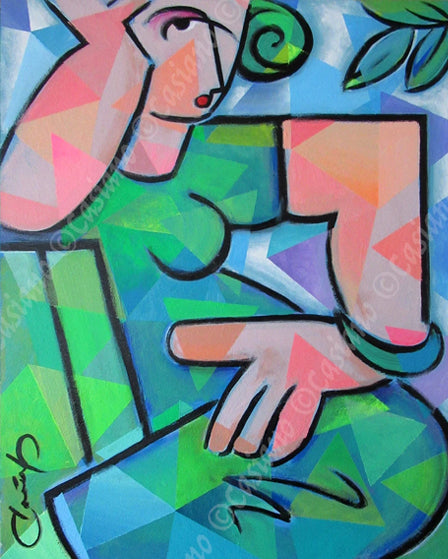 Soft cubism 'GIRL IN GREEN' - Acrylic on Canvas Benjamin Casiano