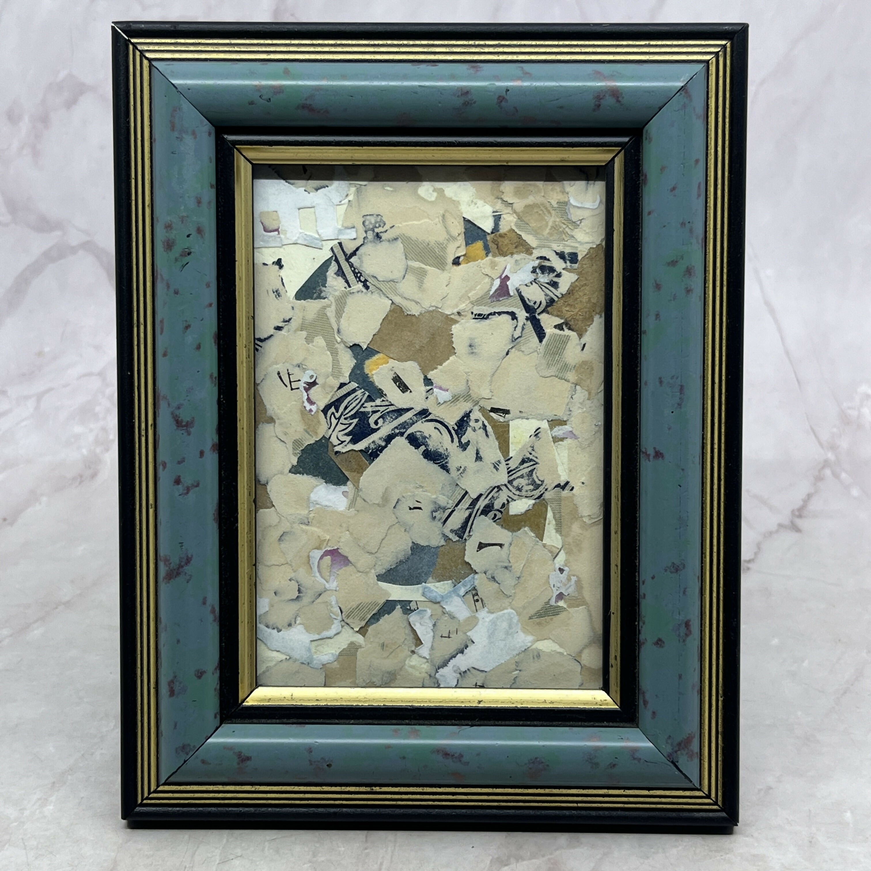 Abstract Collage Contemporary Mixed Media Painting Original Framed Mixed Media Art Collage 5x7 "Periodic" TH2 Sam Lewis